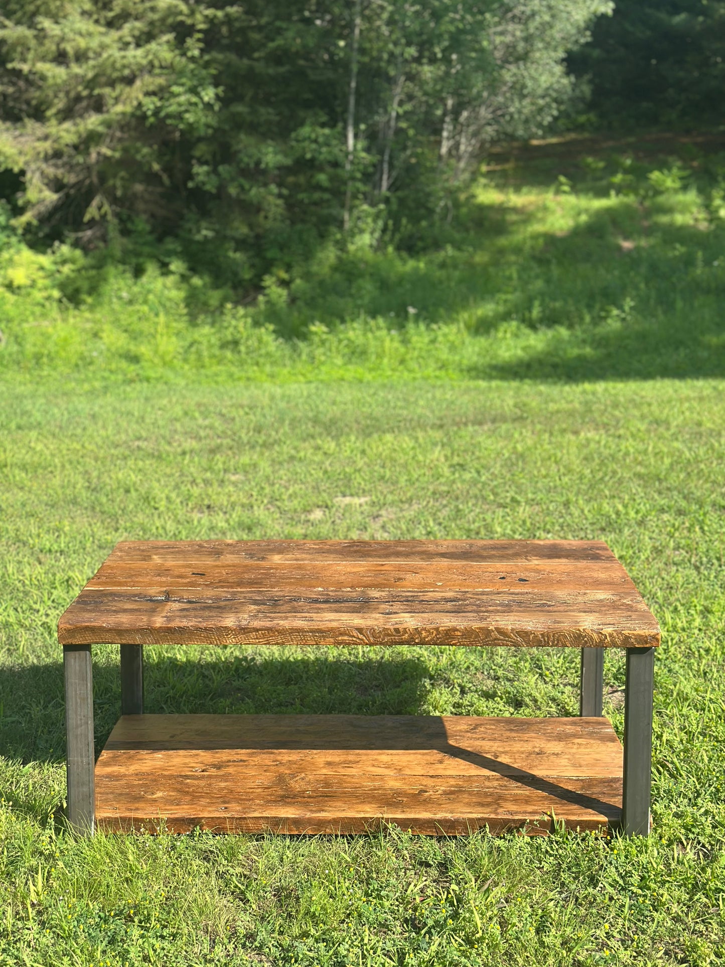 4' L Rustic Reclaimed Wood + Steel Coffee Table