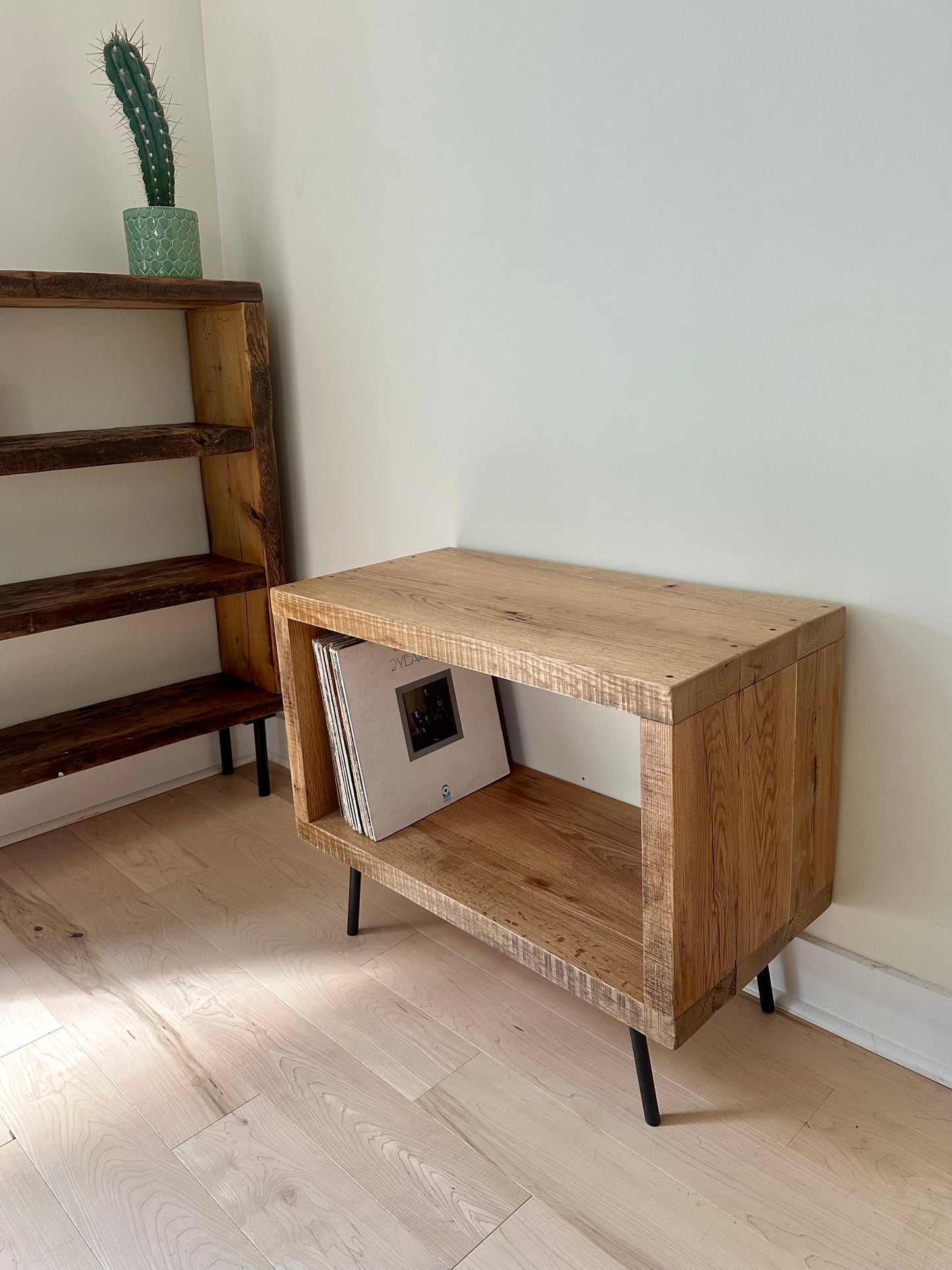 Rustic Reclaimed Oak Wood Side Table / Stand