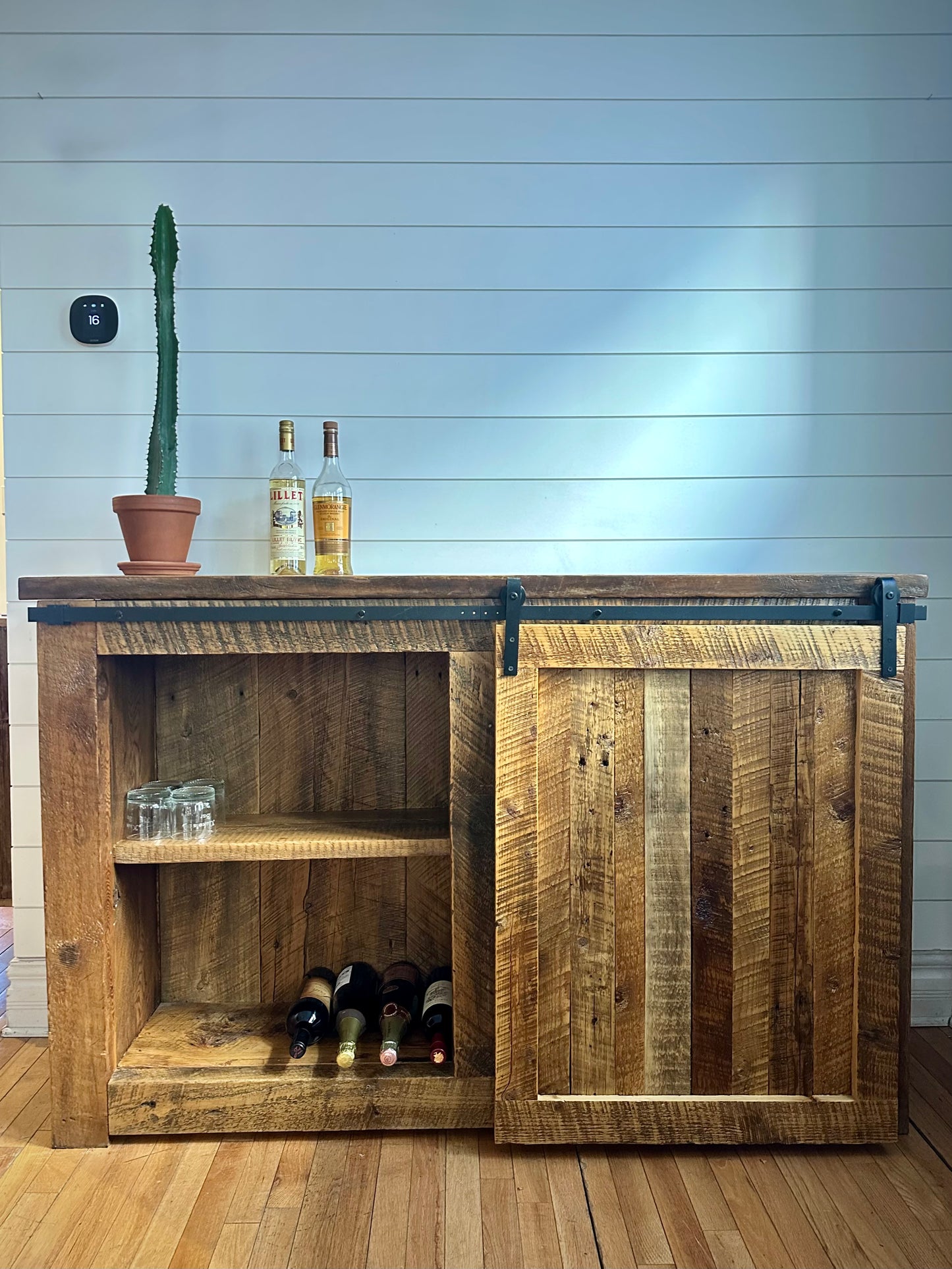 5’ L Rustic Reclaimed Wood Barn Door Cabinet