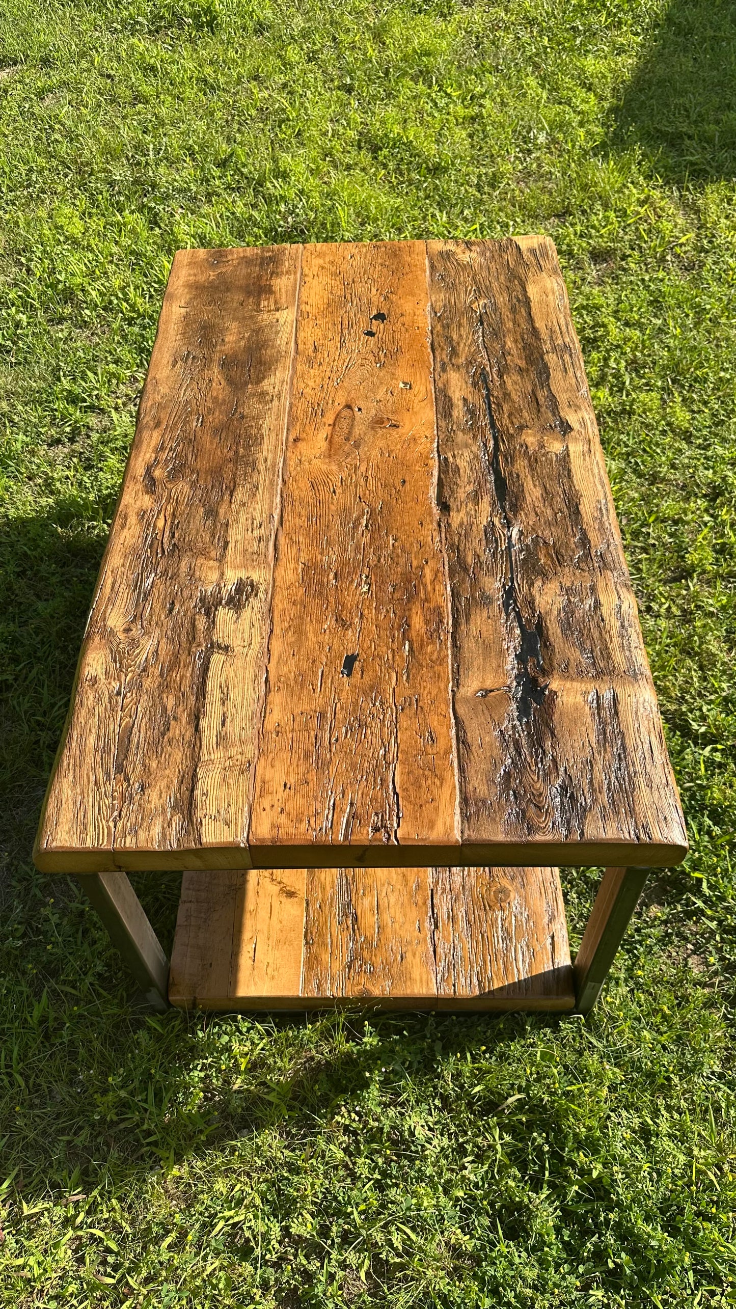 4' L Rustic Reclaimed Wood + Steel Coffee Table