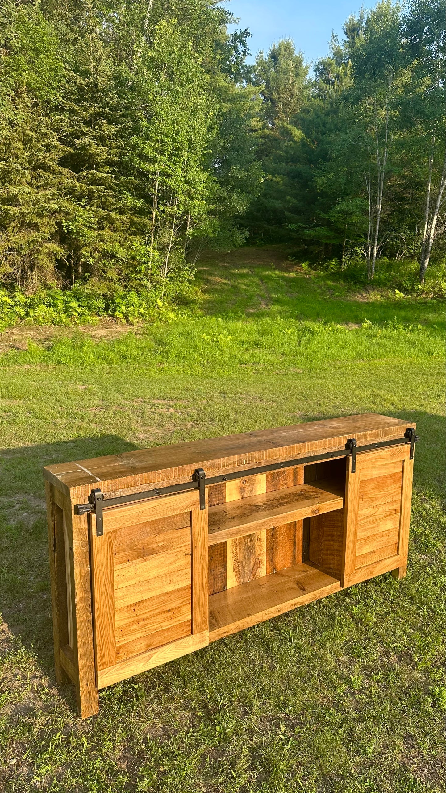 6’ L Rustic Wood Media / Bar Barn Door Cabinet