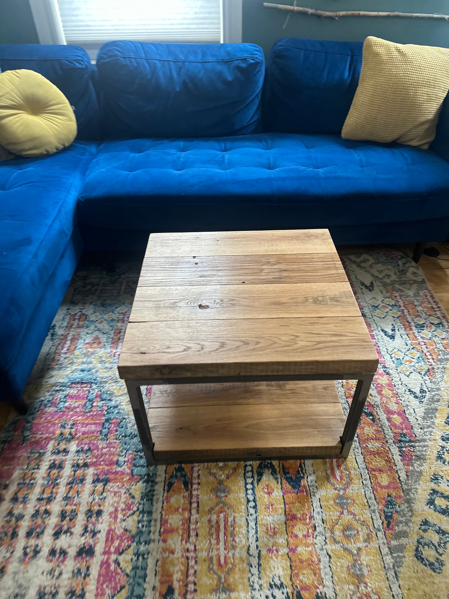Compact Rustic Oak + Steel Coffee Table