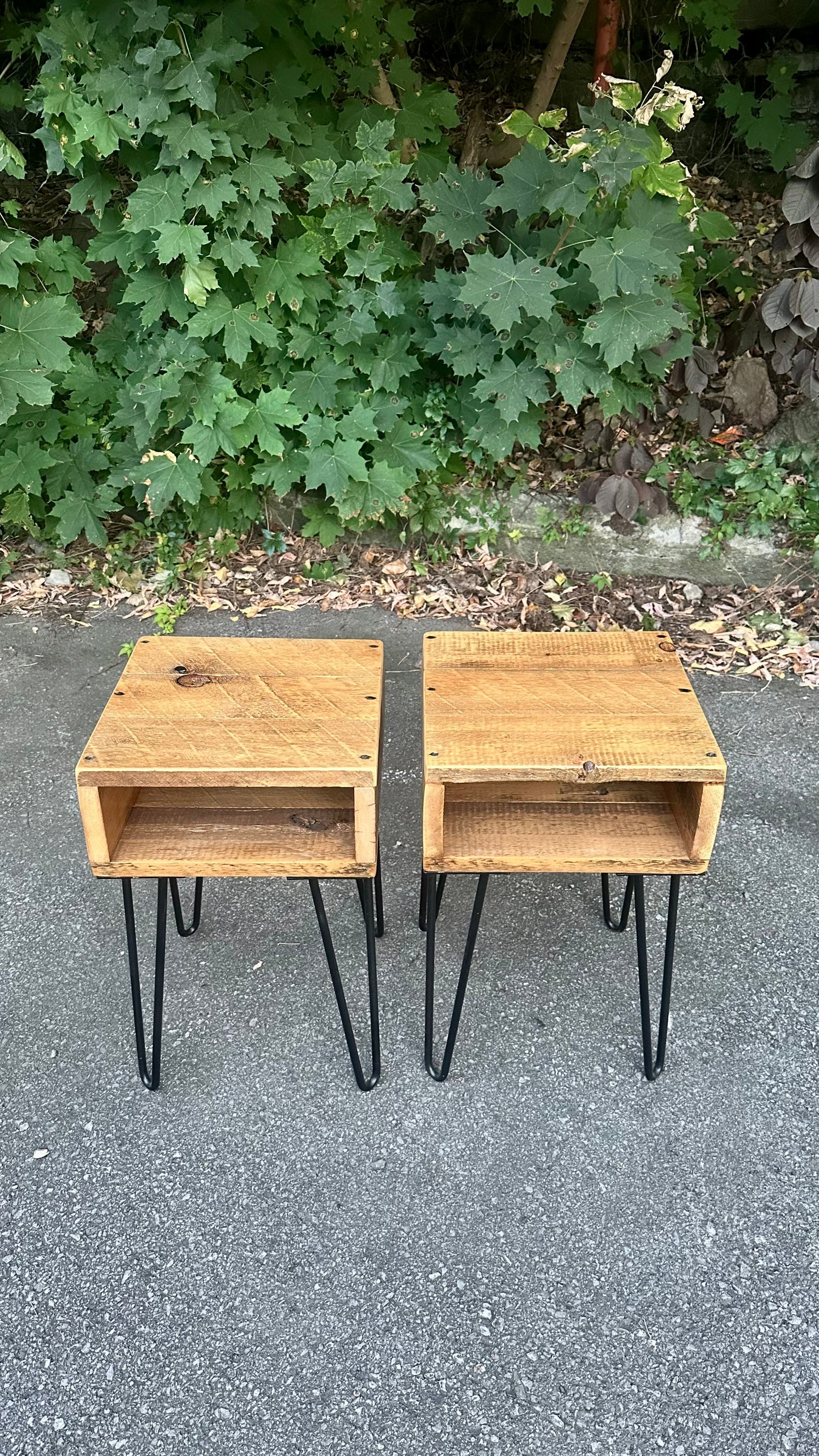 2 x Rustic Reclaimed Wood Night Stands / Side Tables