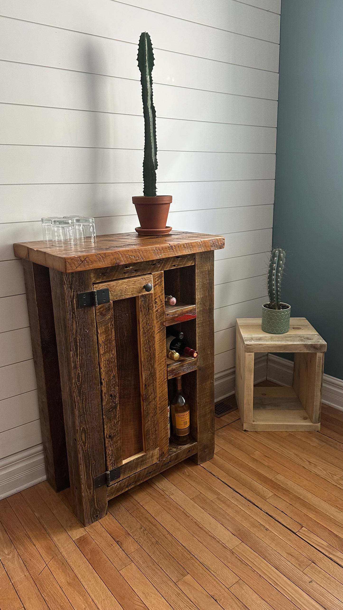 Compact Rustic Wood Bar / Kitchen Cabinet