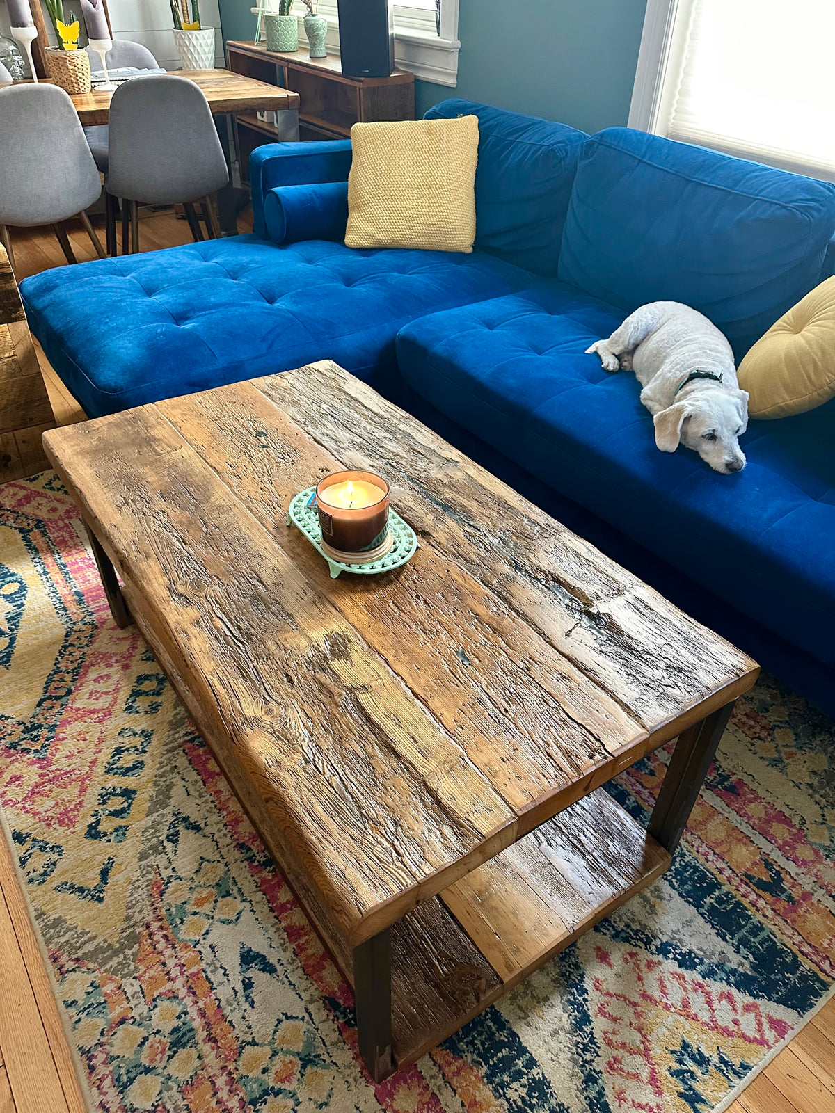 4' L Rustic Reclaimed Wood + Steel Coffee Table