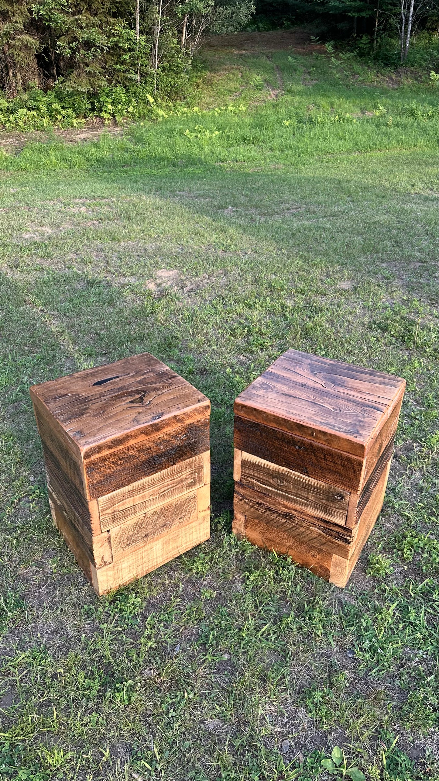 2 x Mixed Reclaimed Wood Tables / Stands