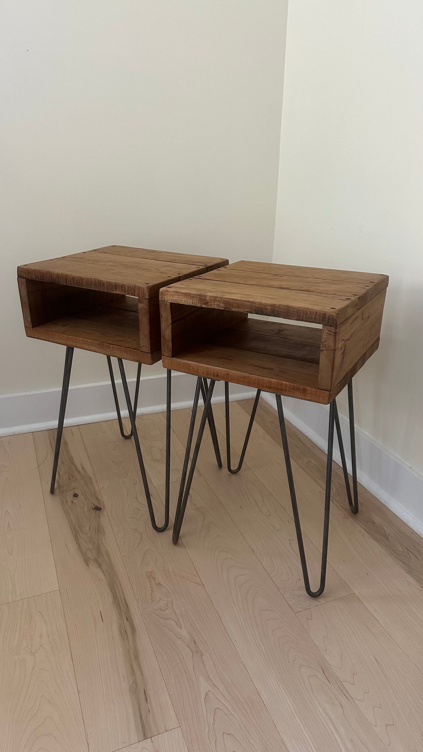 2 x Rustic Cherry Wood Side Tables / Night Stands