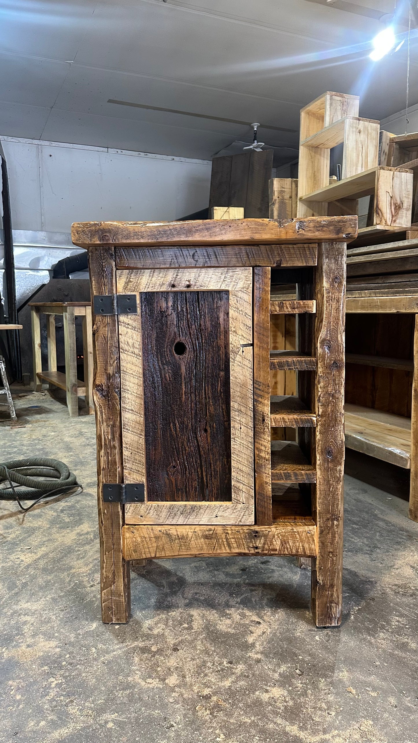 Rustic Wood Bar Height Cabinet w/Wine Bottle Storage