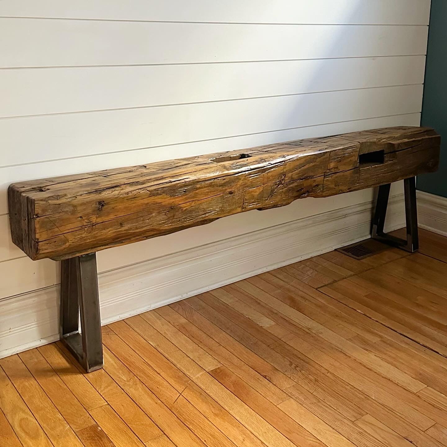 6’ Rustic Reclaimed Barn Wood Beam Bench on Steel Legs