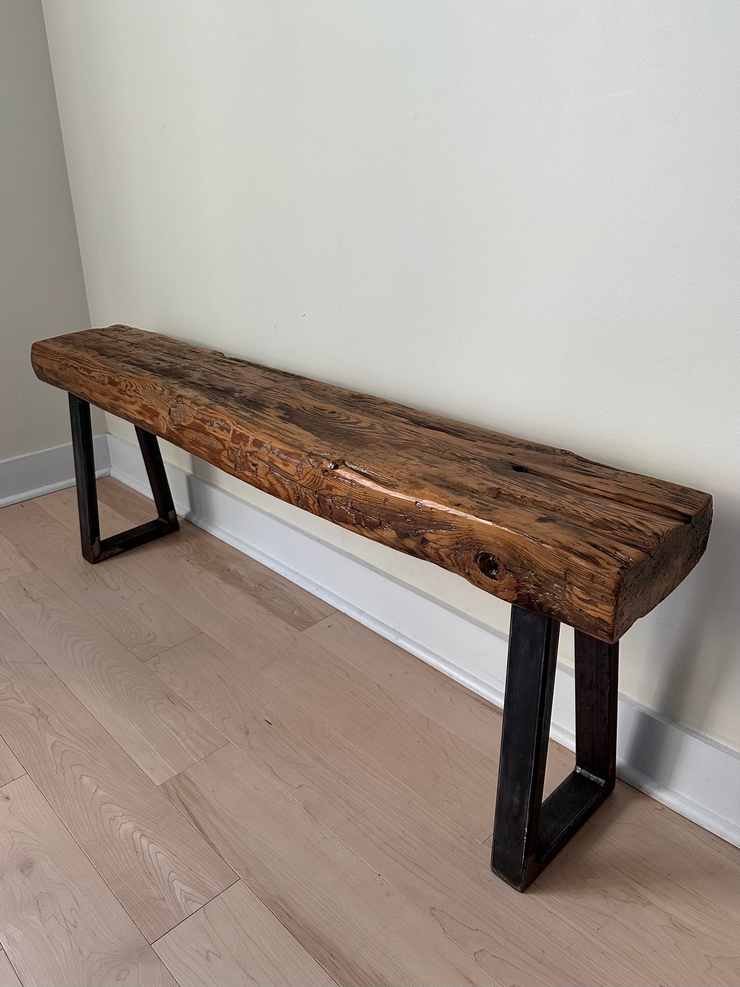 4 1/2’ Rustic Reclaimed Wood + Steel Bench