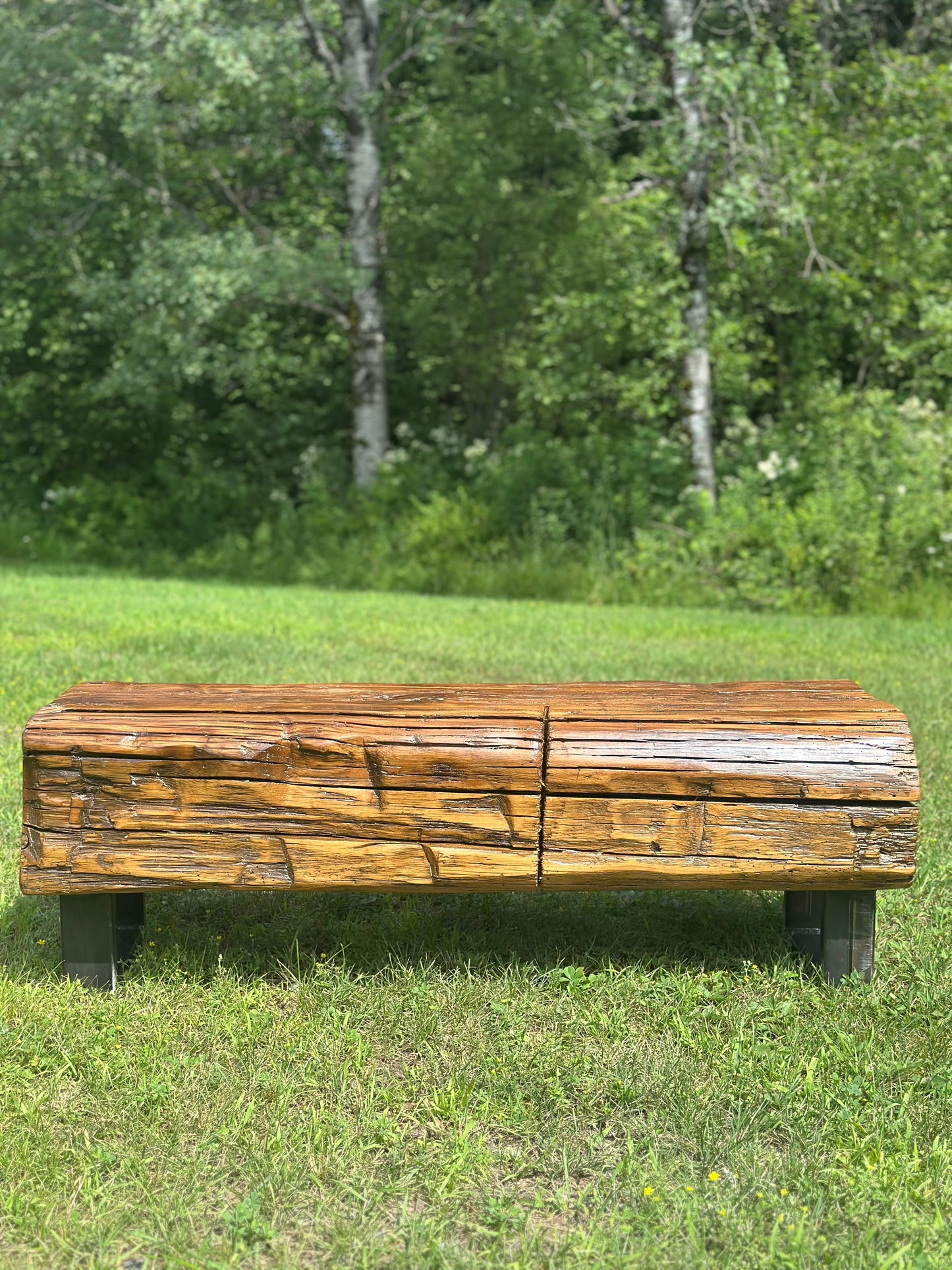 4’ L Rustic Reclaimed Barn Wood Beam Bench / Coffee Table