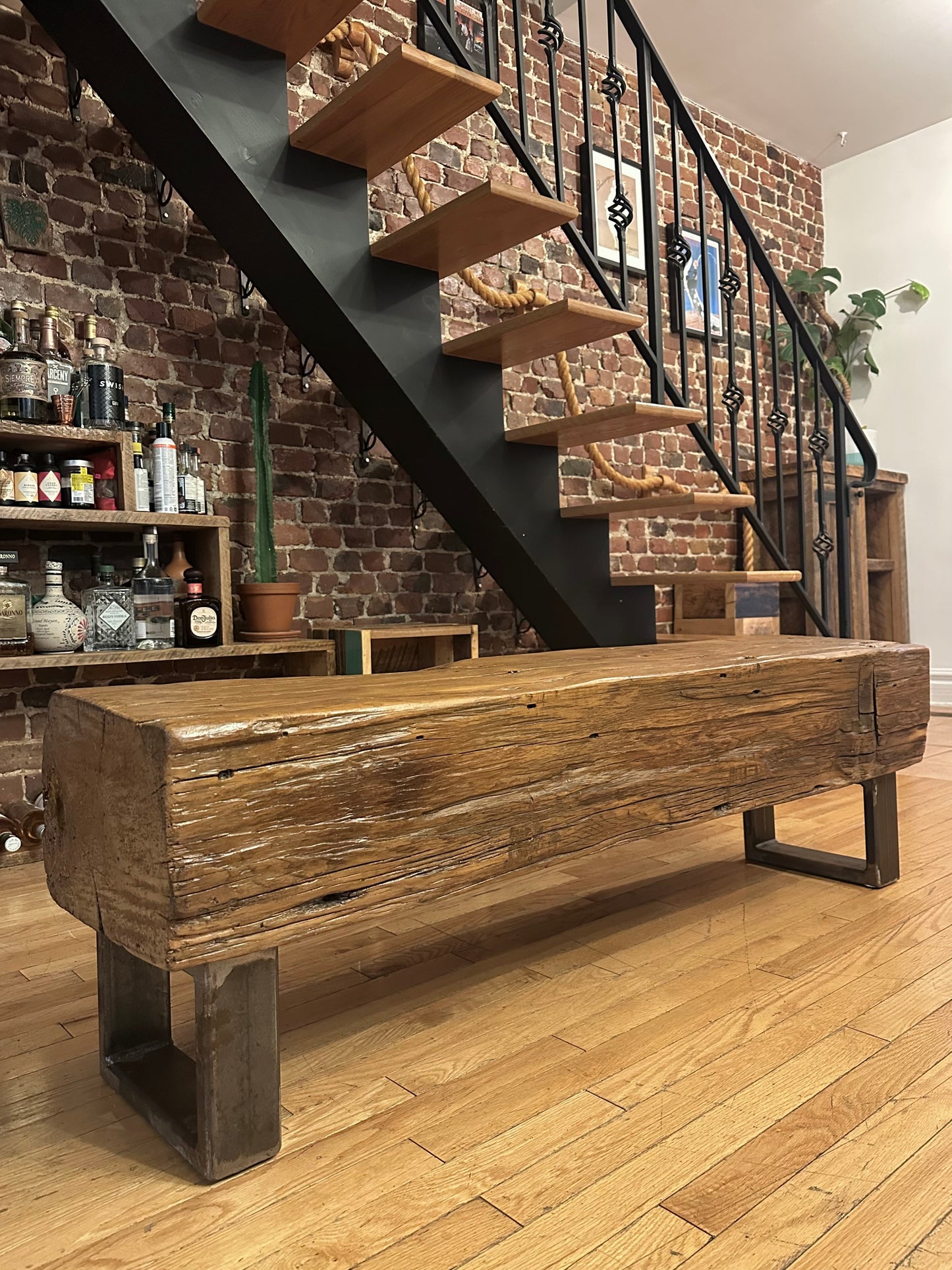 4.5' L Rustic Reclaimed Wood Beam Bench