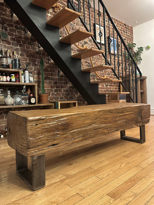 4.5' L Rustic Reclaimed Wood Beam Bench