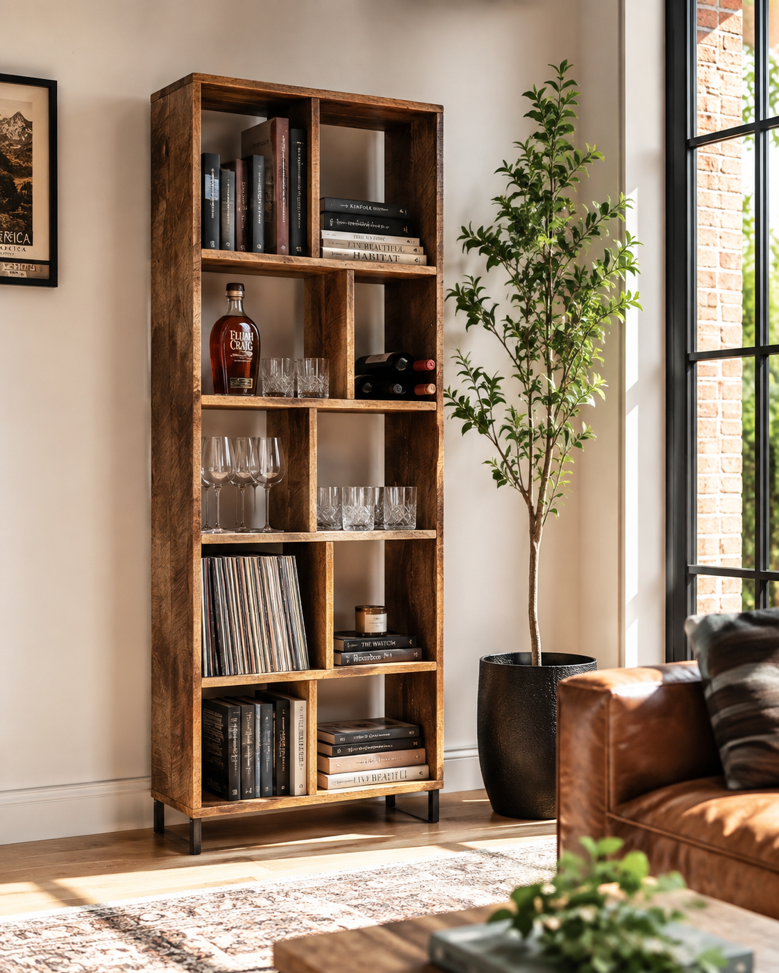 6' H Rustic Wood Bookcase on Steel Legs