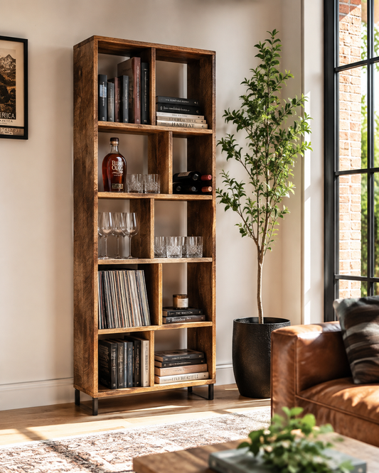 6' H Rustic Wood Bookcase on Steel Legs