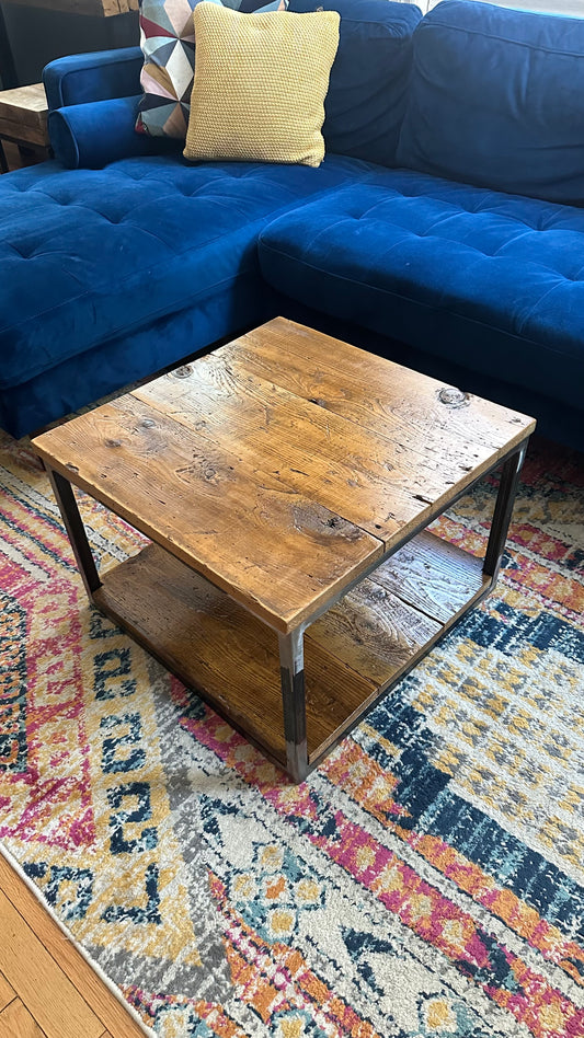 30” Square Rustic Wood and Steel Coffee Table