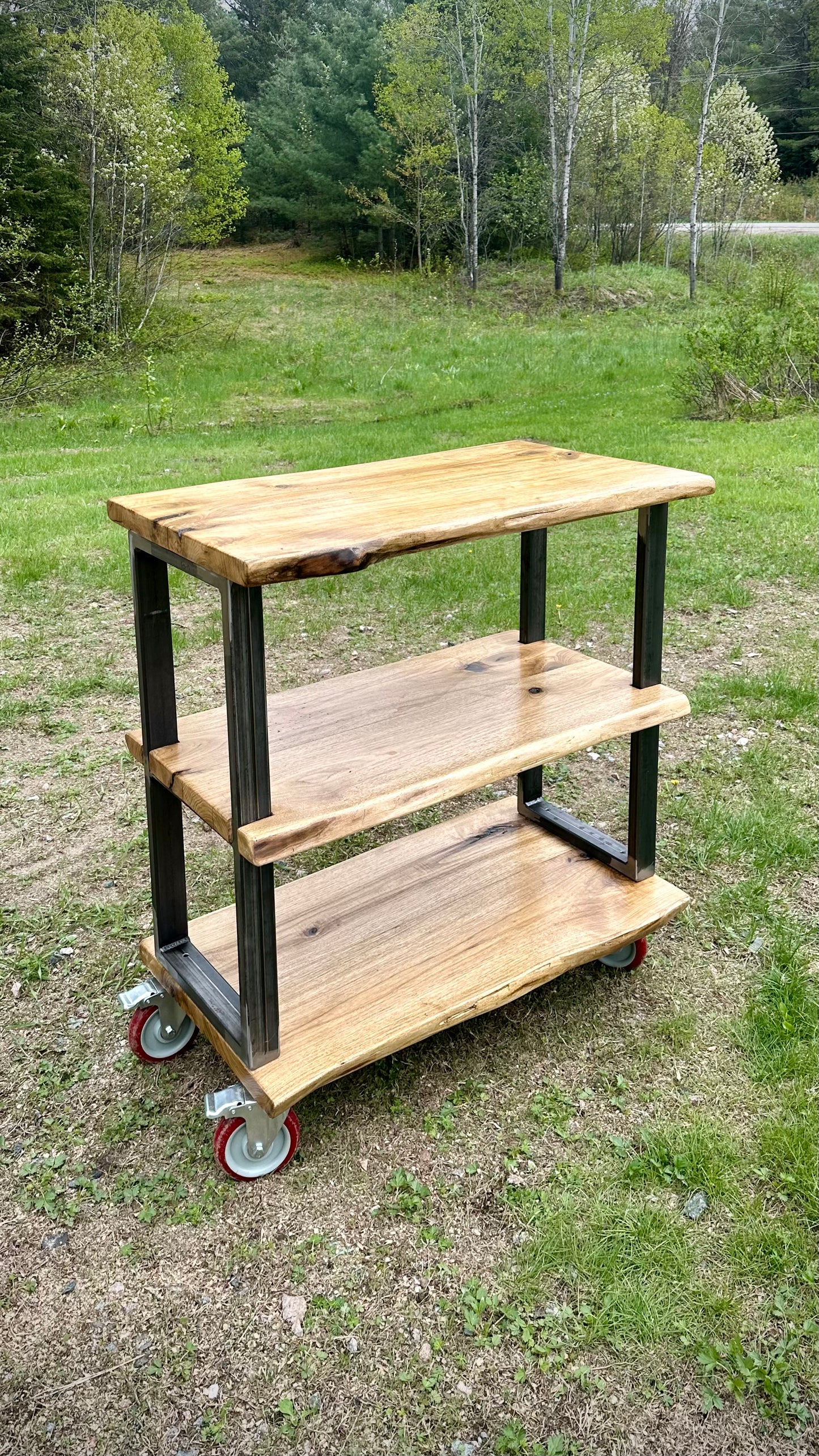 3’ L Rustic Live Edge Wood Bar Cart /Kitchen Island