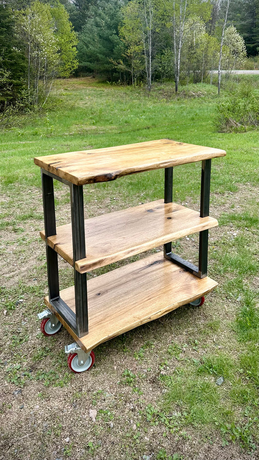 3’ L Rustic Live Edge Wood Bar Cart /Kitchen Island