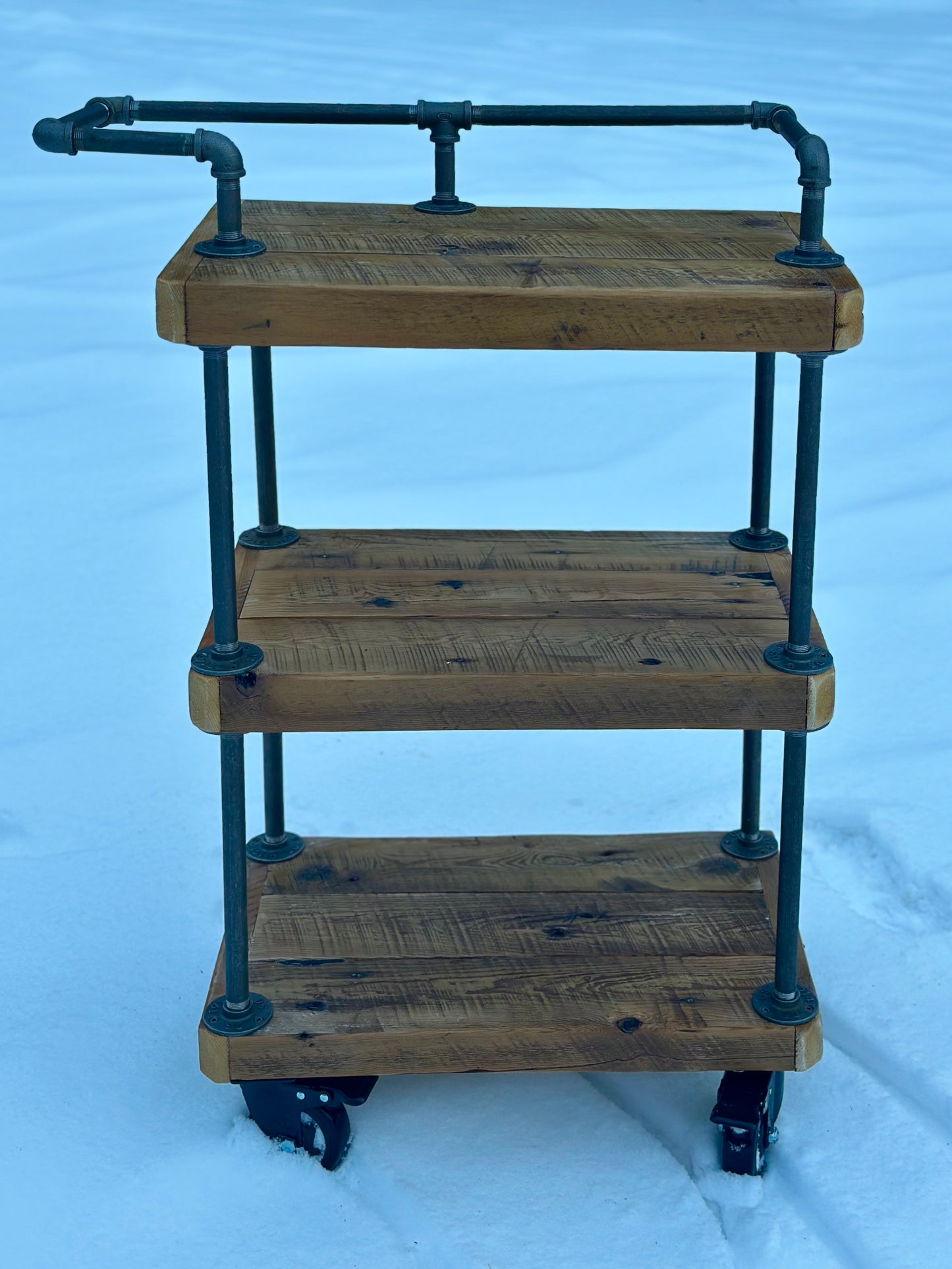 2’ L Rustic Wood + Iron Rolling Bar / Kitchen Cart