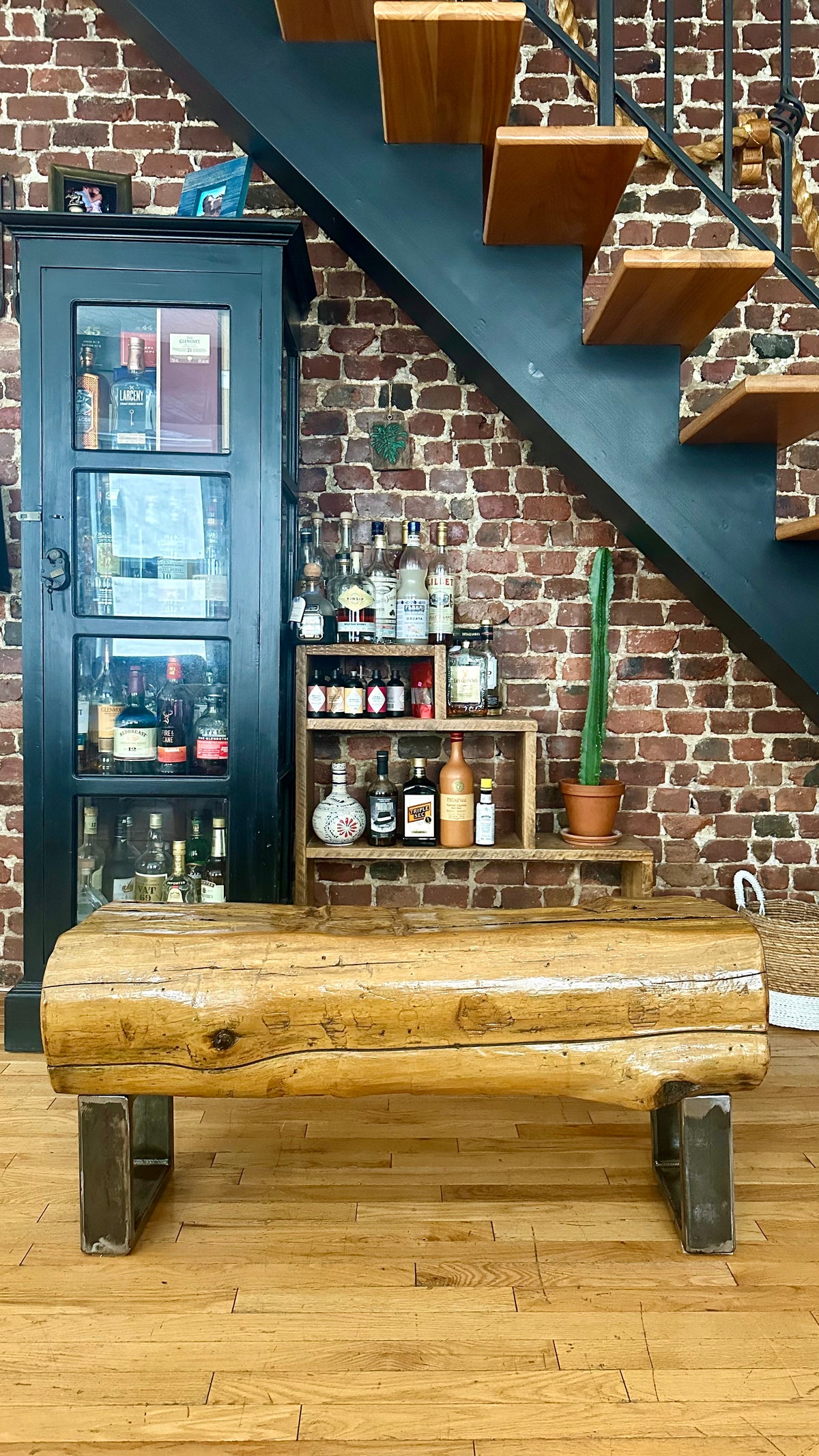 3.5' L Rustic Wood Timber Bench - Steel Legs