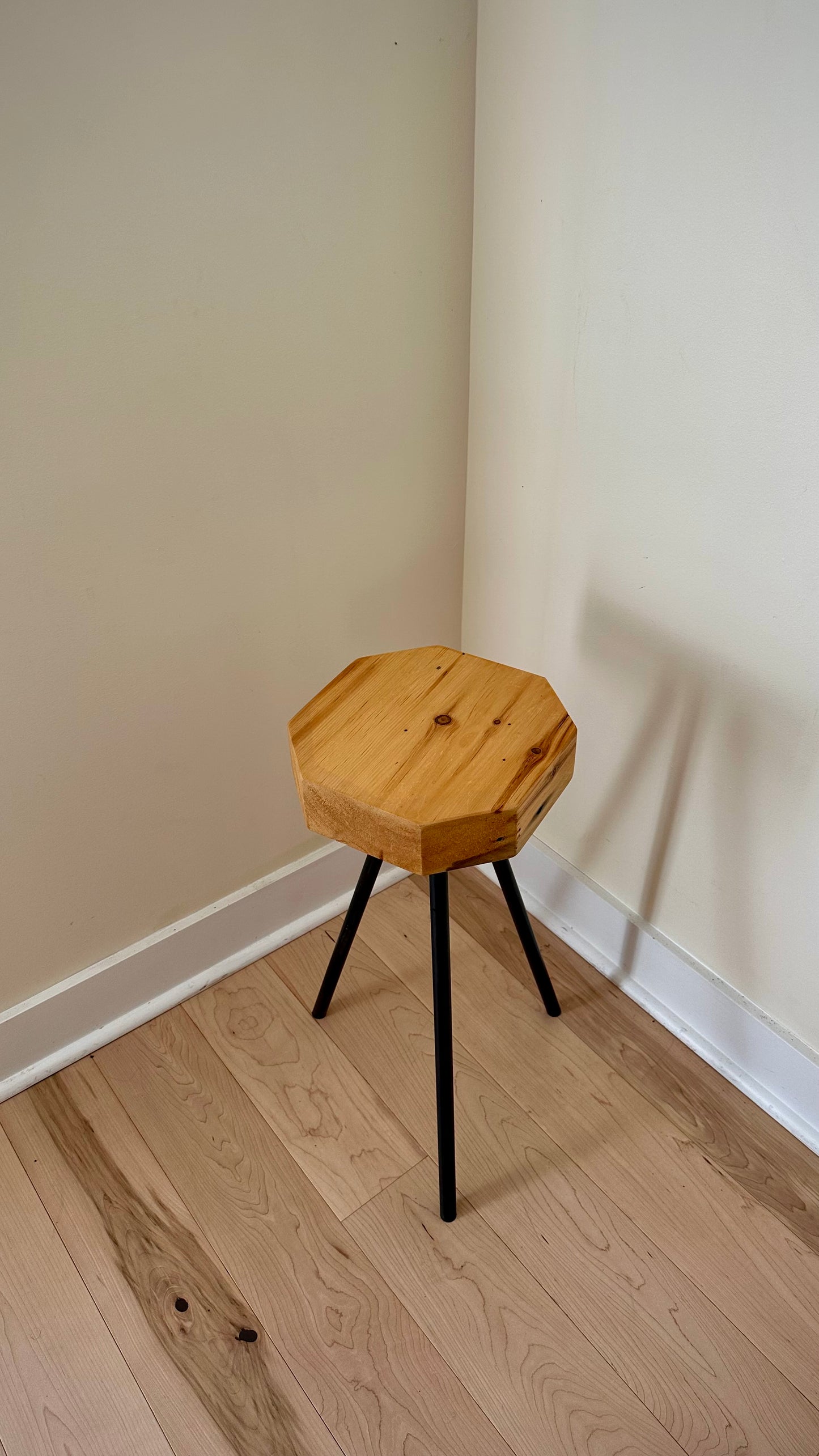 Wood side table / plant stand on steel tripod base