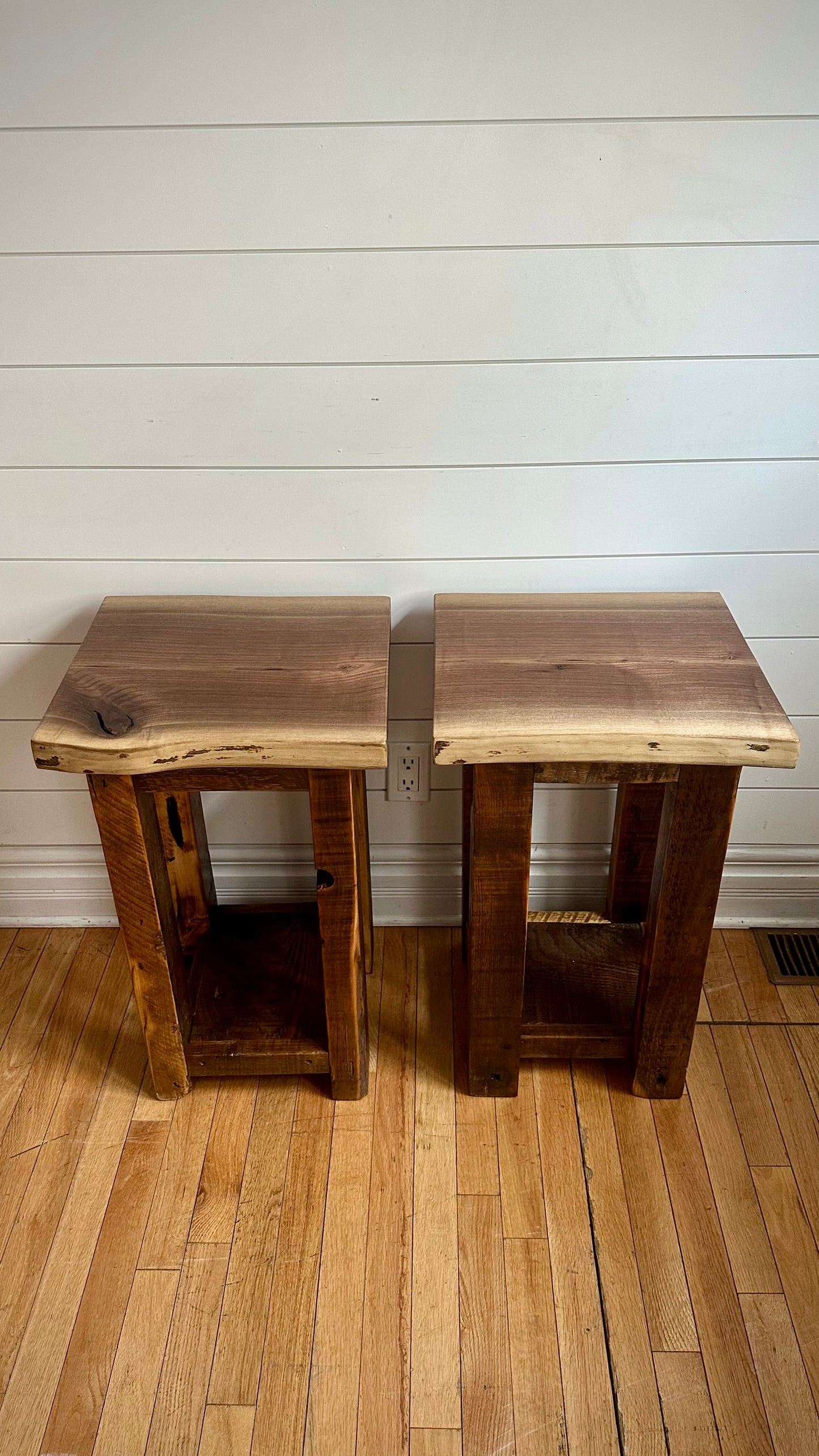 Set of 2 Live Edge Rustic Wood Tables / Night Stands