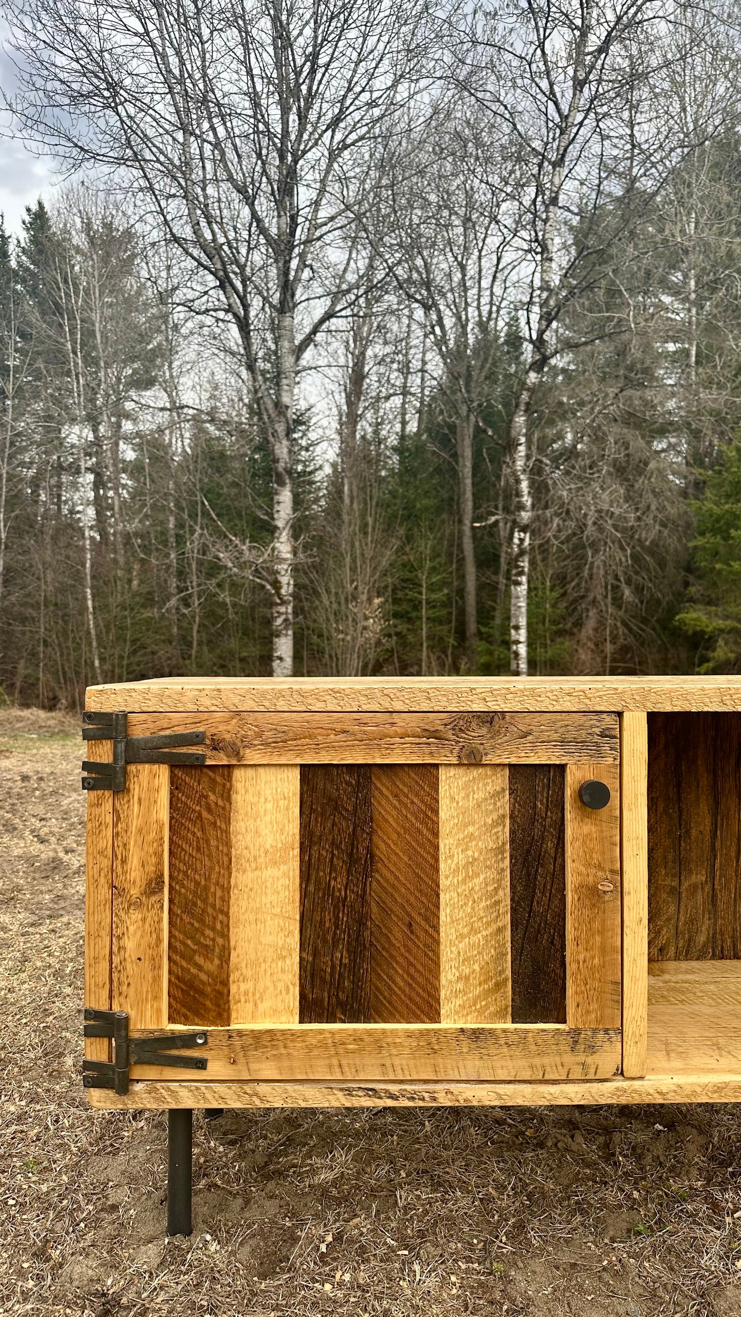 6' L Rustic Wood Media Stand on Pin Legs