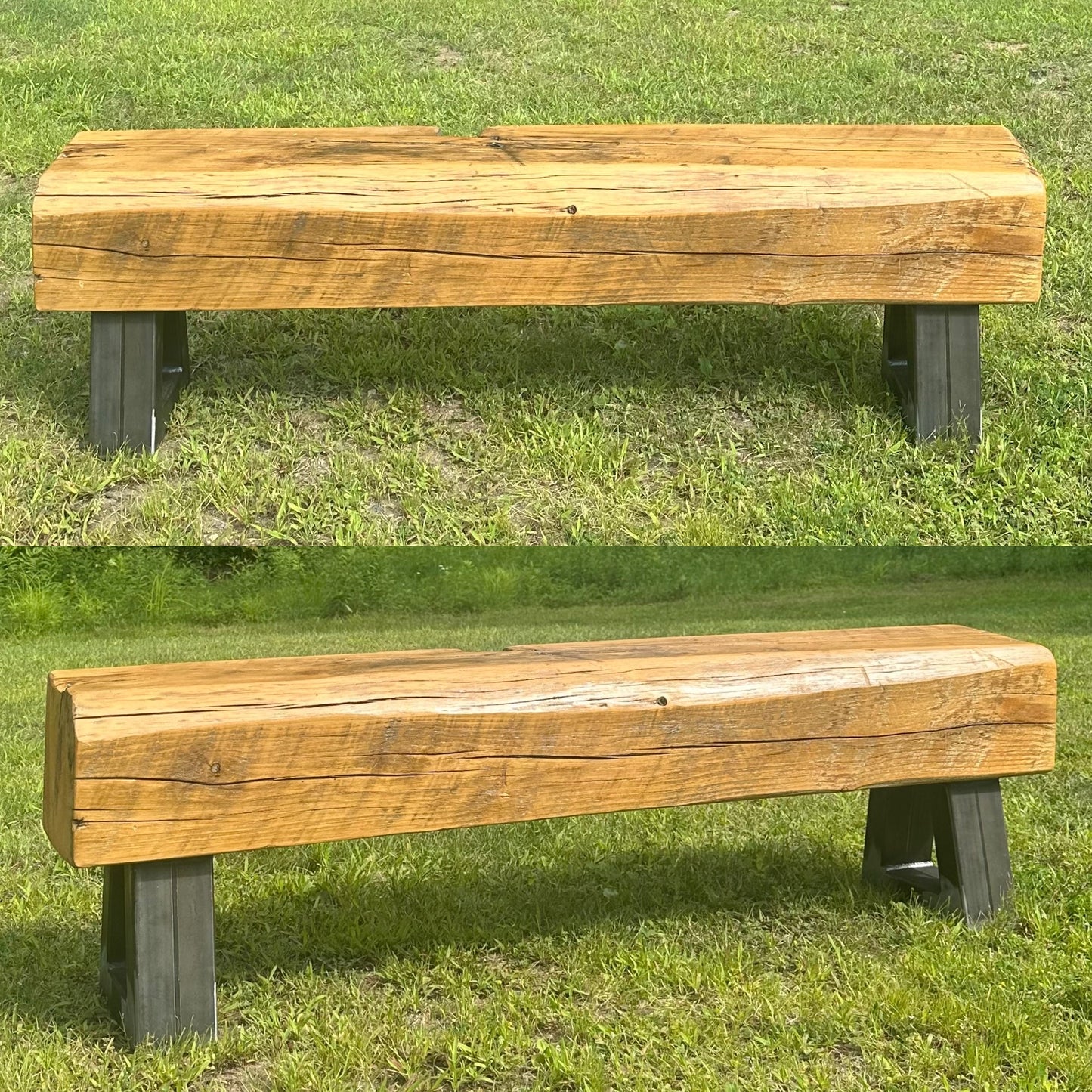 5' L Rustic Wood Beam + Steel Bench