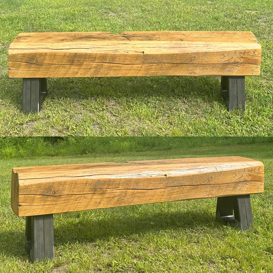 5' L Rustic Wood Beam + Steel Bench