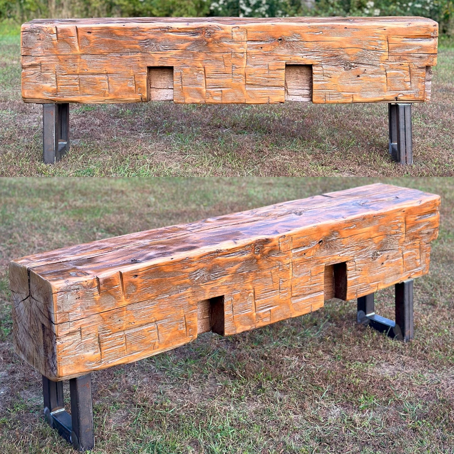 5 1/2’ Rustic Reclaimed Barn Wood Beam Bench