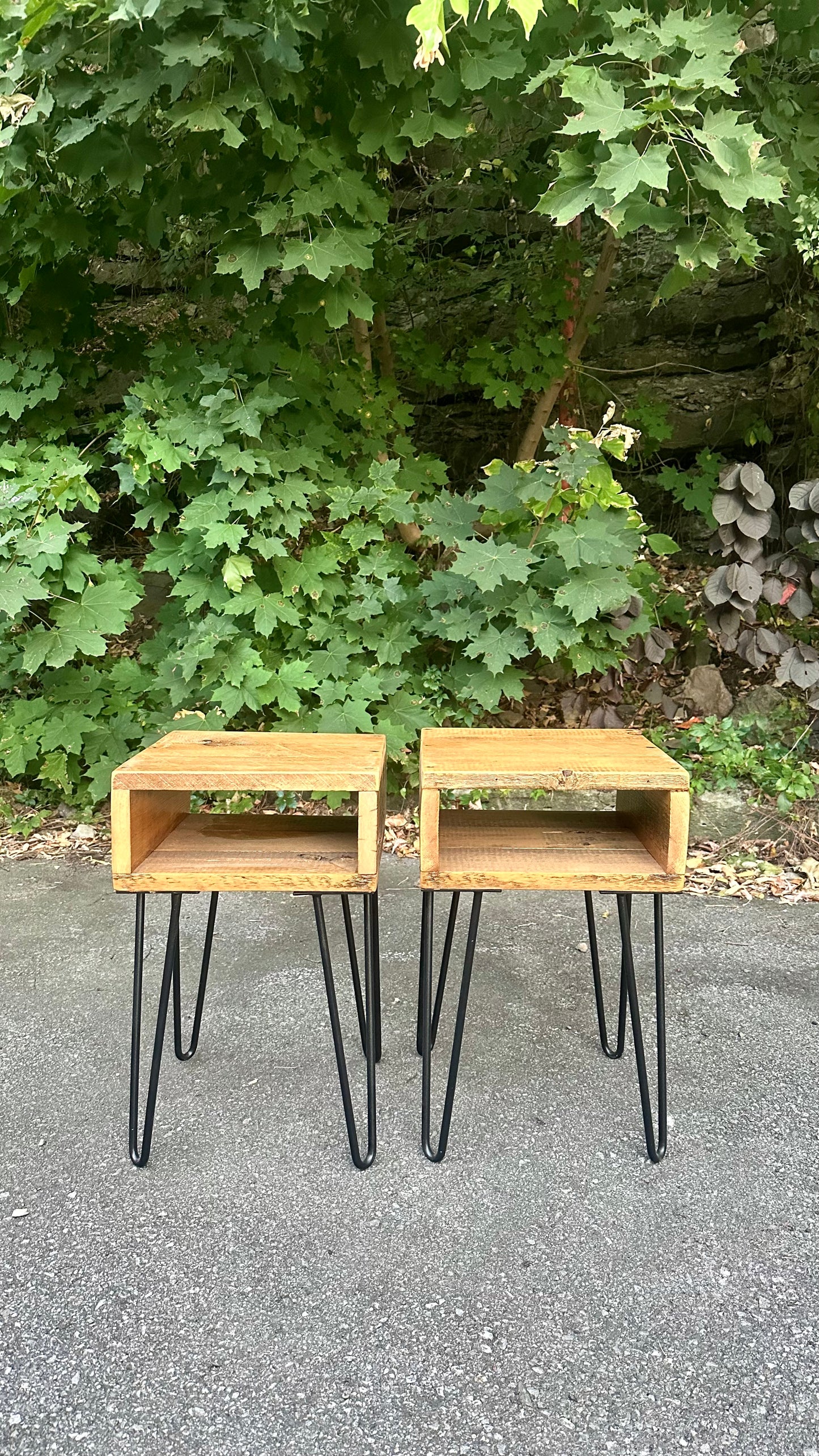 2 x Rustic Reclaimed Wood Night Stands / Side Tables