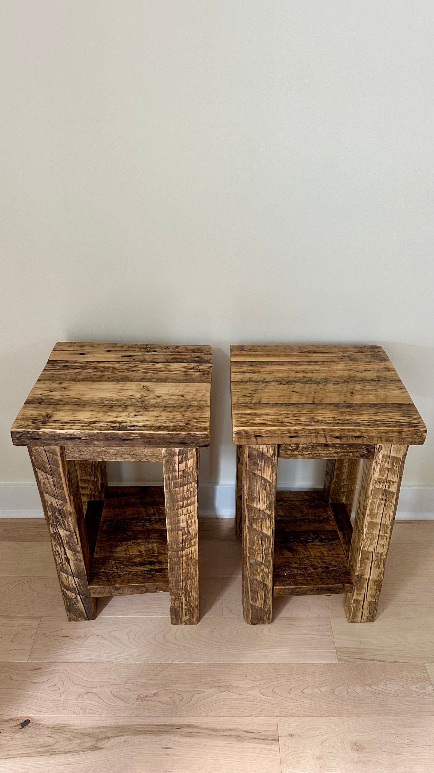 2 x Rustic Reclaimed Wood Side Tables / Night Stands
