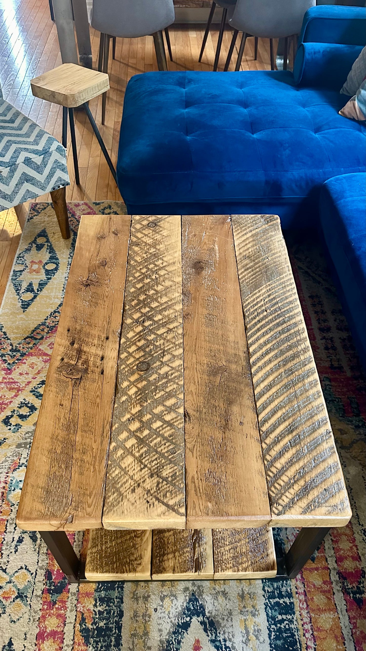 Rustic Reclaimed Wood + Steel Coffee Table