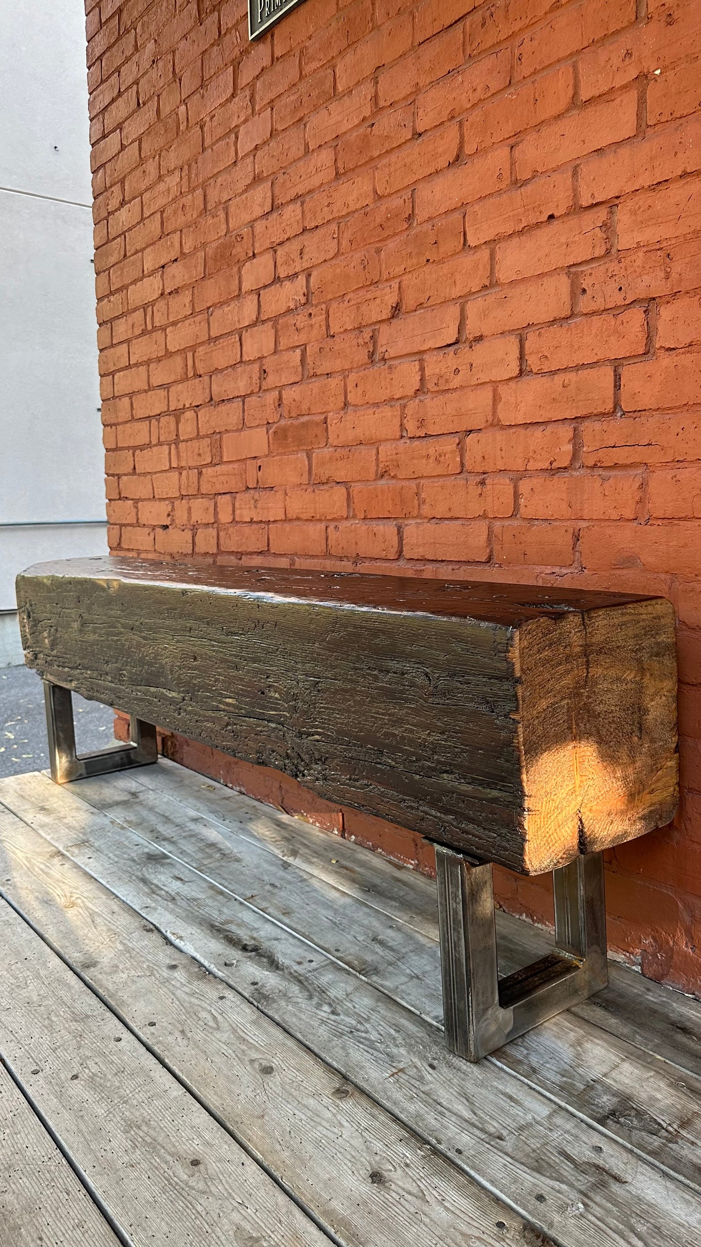 66” L Rustic Reclaimed Barn Wood Beam Bench