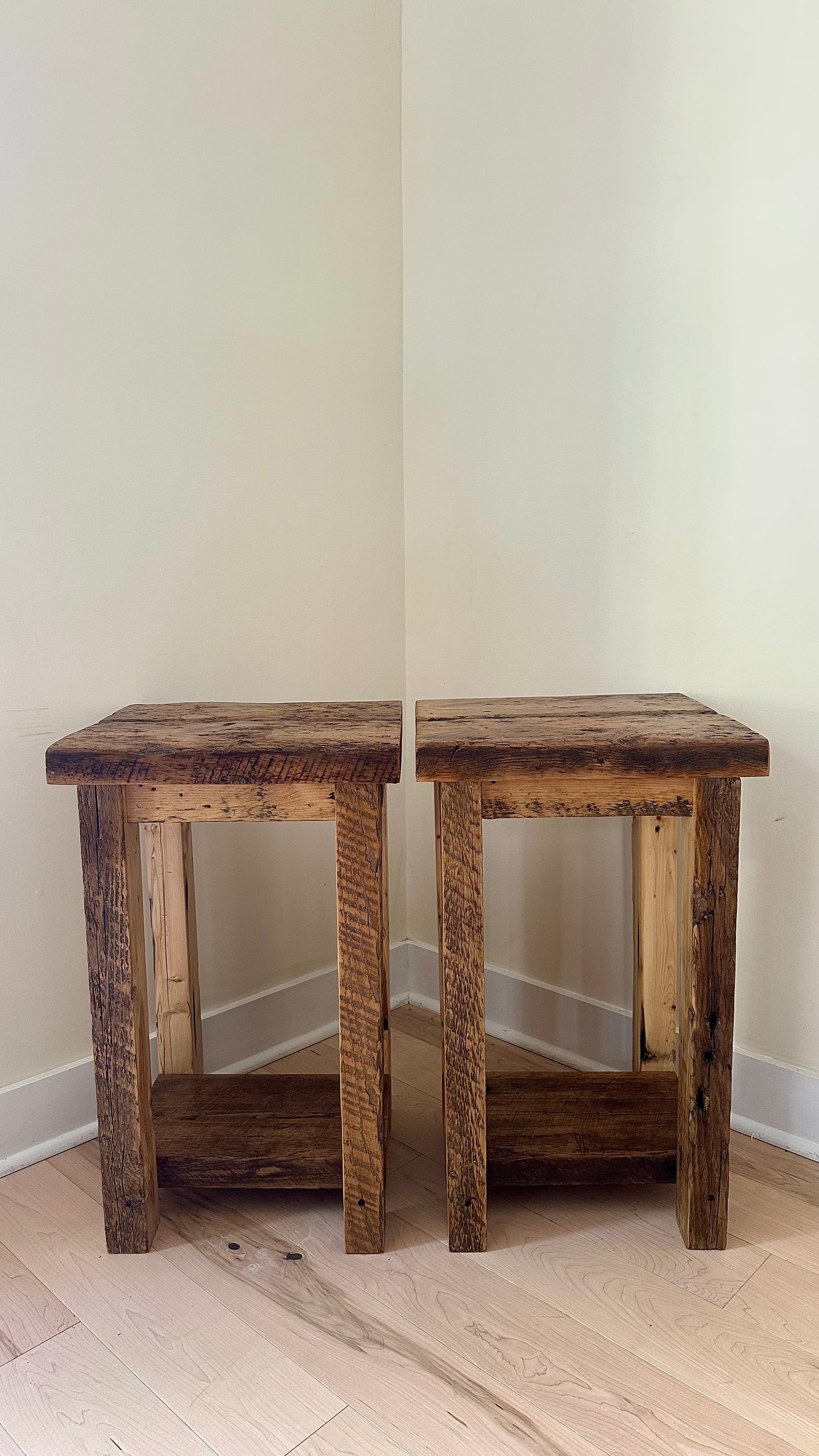Set of 2 Rustic Wood Side Tables / Night Stands