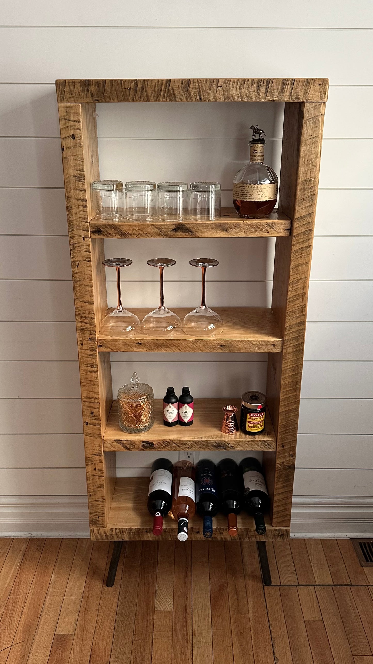 5’ H Rustic Reclaimed Ash Wood Bookcase on Pin Legs