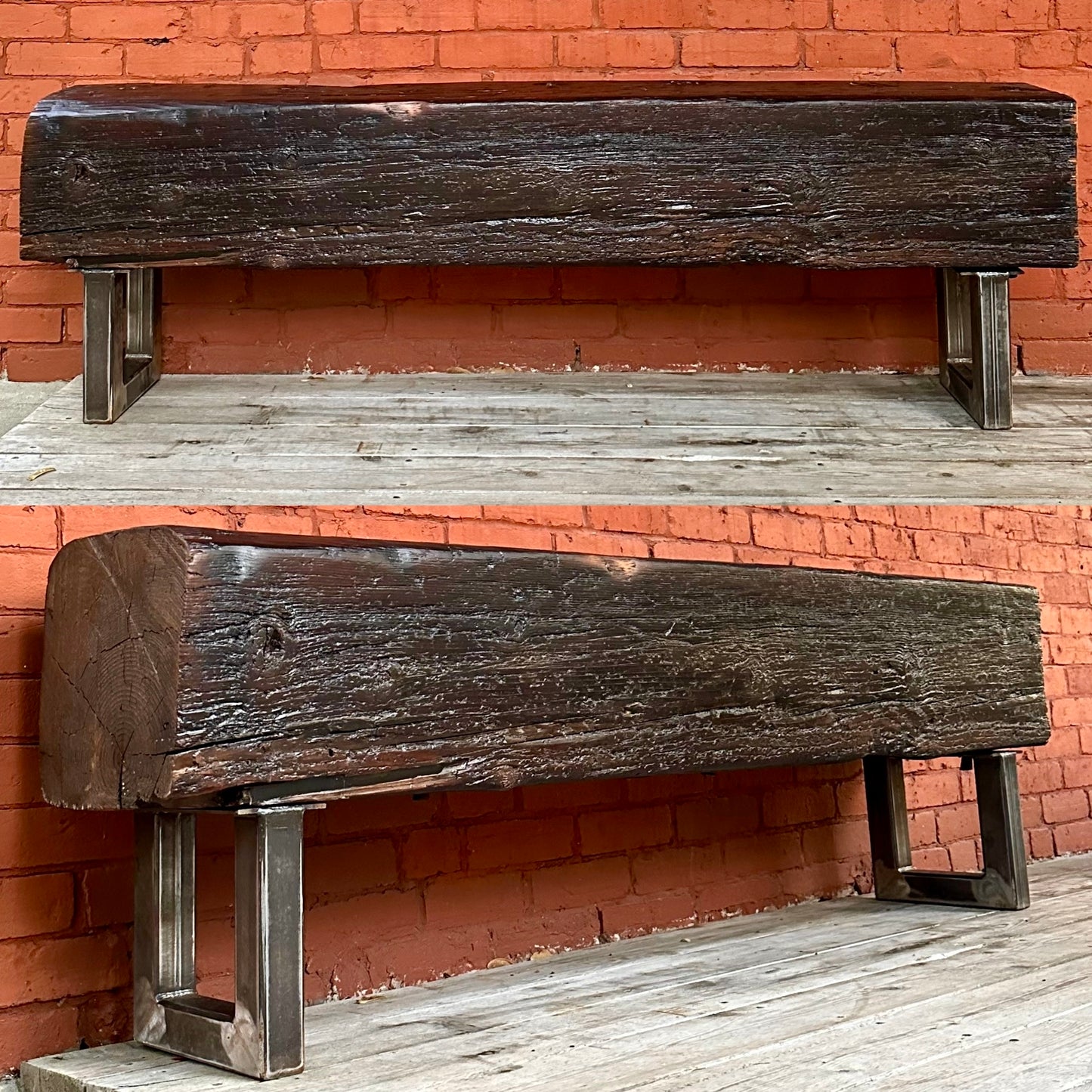 66” L Rustic Reclaimed Barn Wood Beam Bench