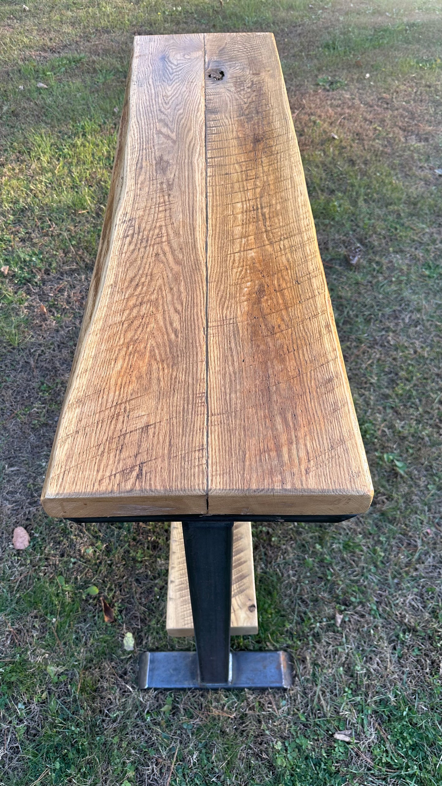 4 1/2’ L Rustic Reclaimed Ash Wood + Steel Bar / Console Table