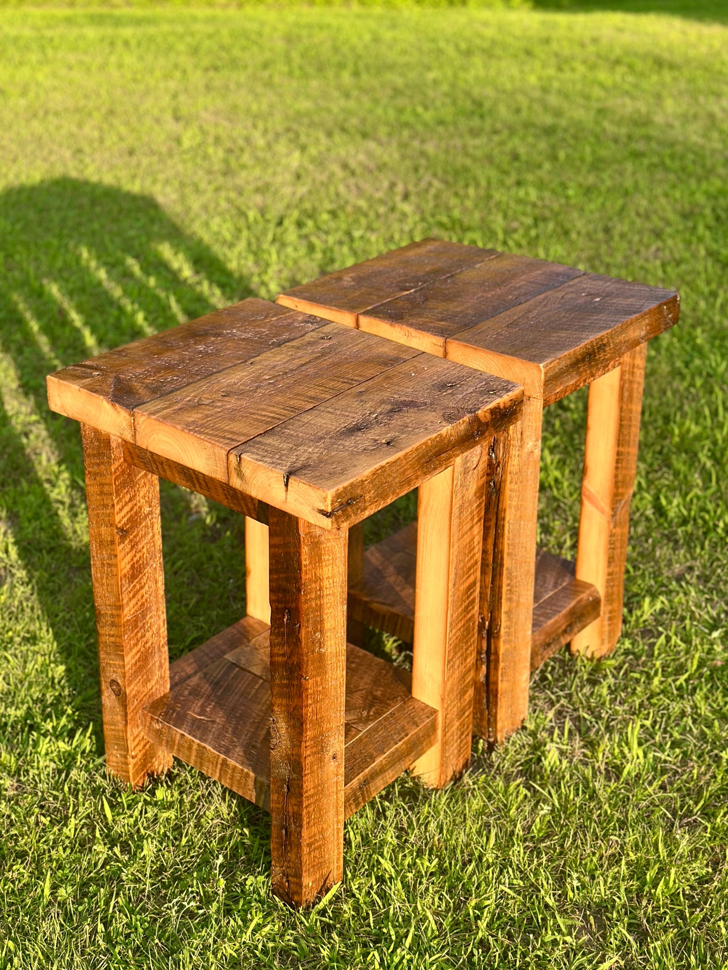 Set of 2 x Rustic Wood Side Tables Night Stands