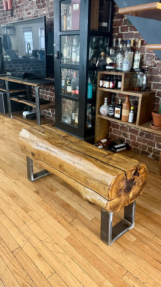 3.5' L Rustic Wood Timber Bench - Steel Legs