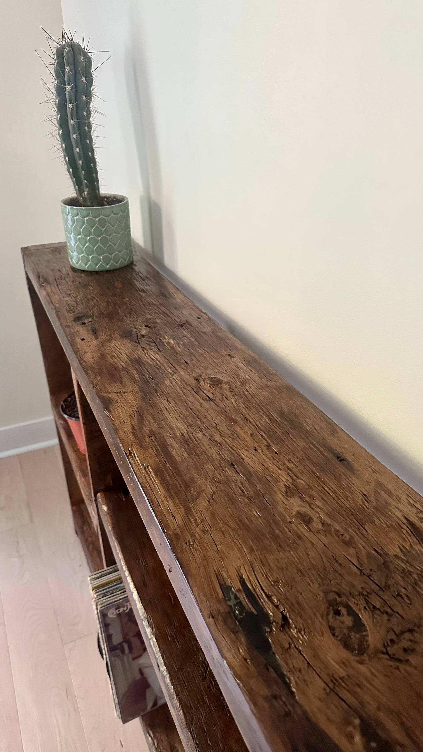 5’ L Rustic Reclaimed Wood Minimalist Shelf / Console Table
