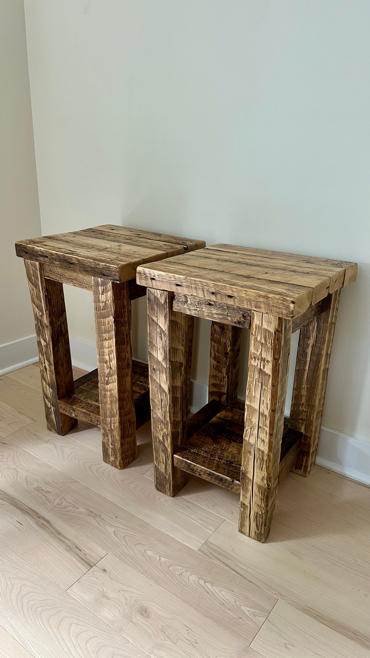 2 x Rustic Reclaimed Wood Side Tables / Night Stands