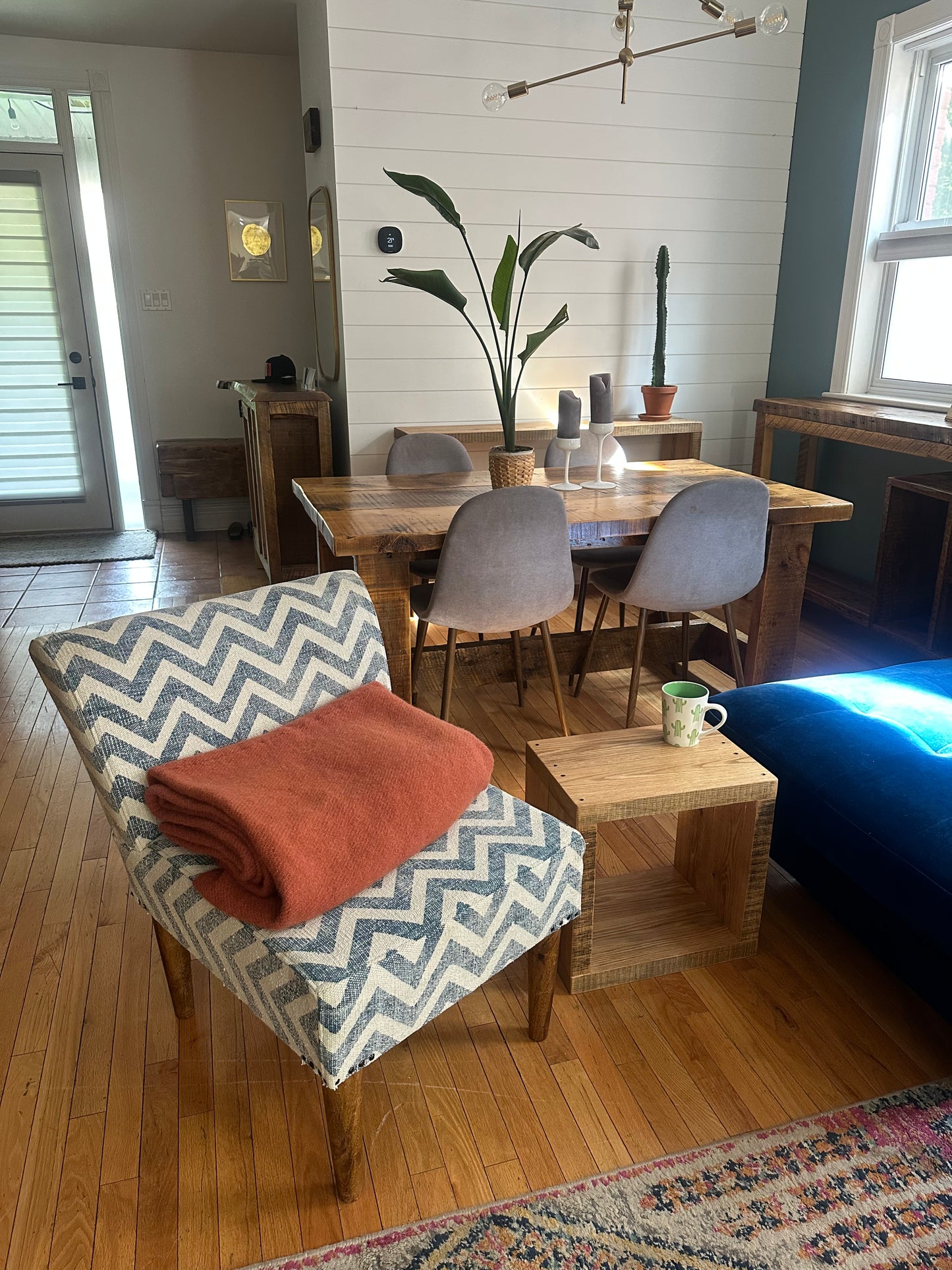 2 x Rustic Oak Wood Side Tables / Vinyl Cubbies