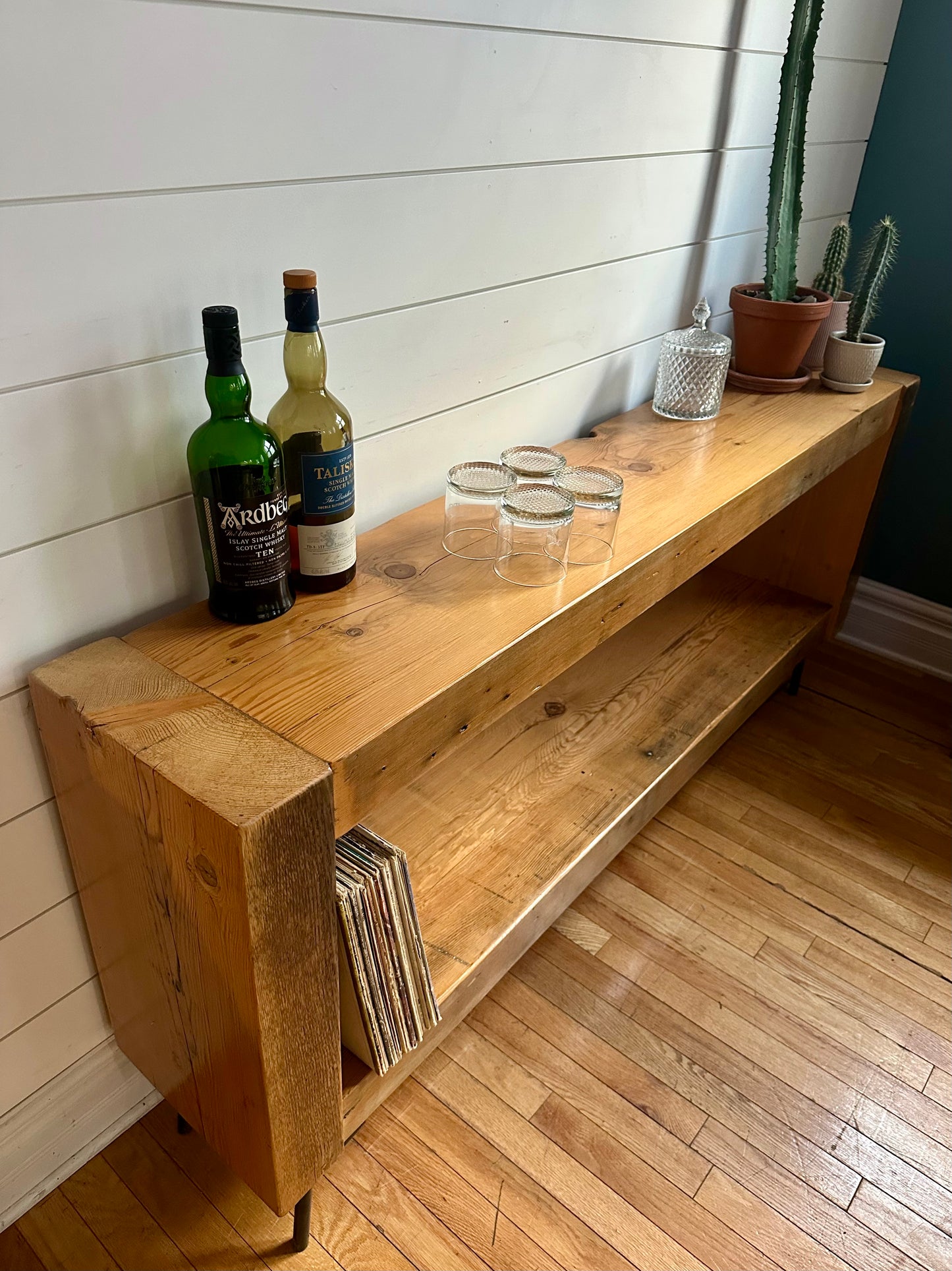 Rustic Reclaimed Wood Minimalist Media Stand