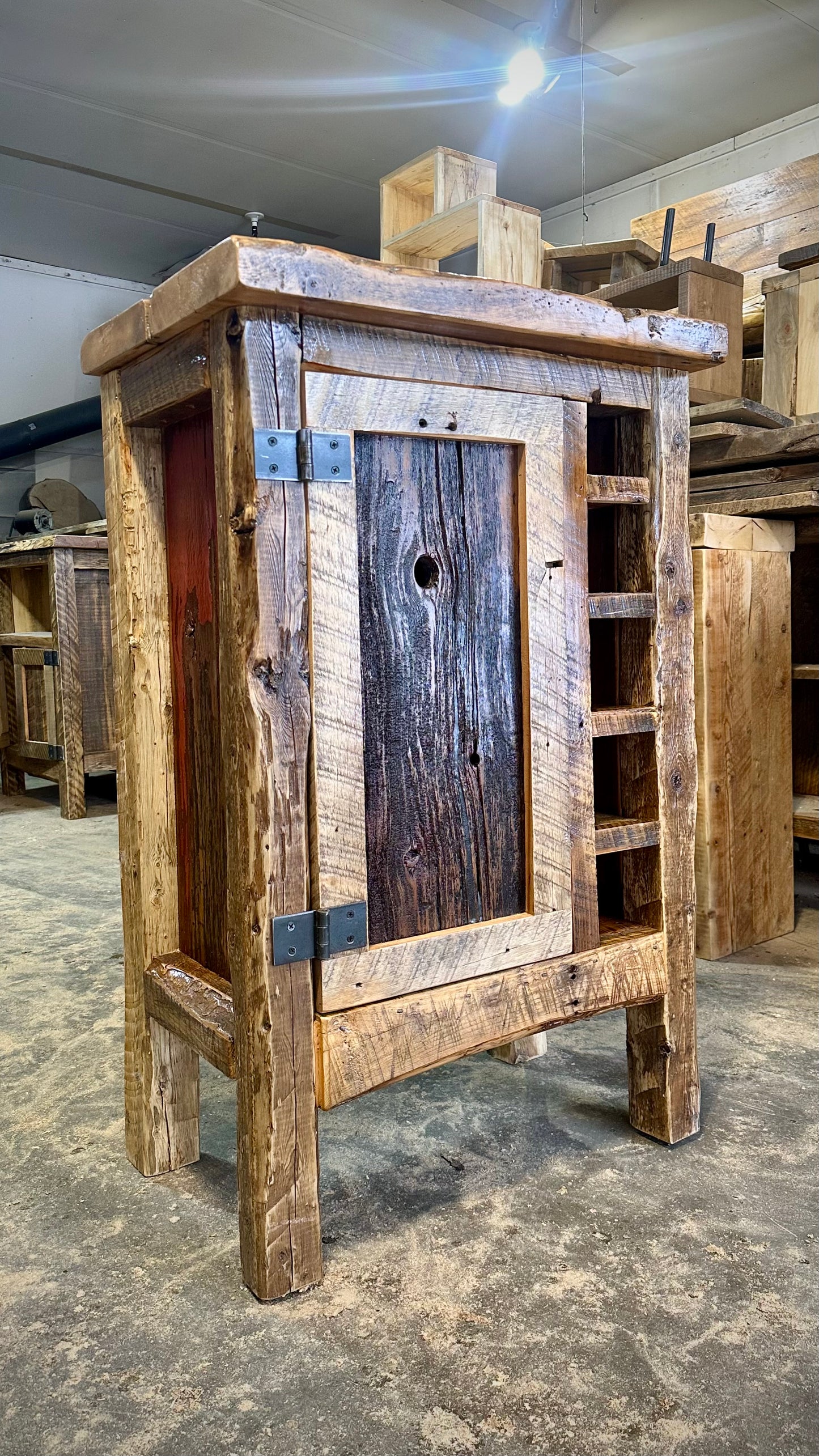 Rustic Wood Bar Height Cabinet w/Wine Bottle Storage