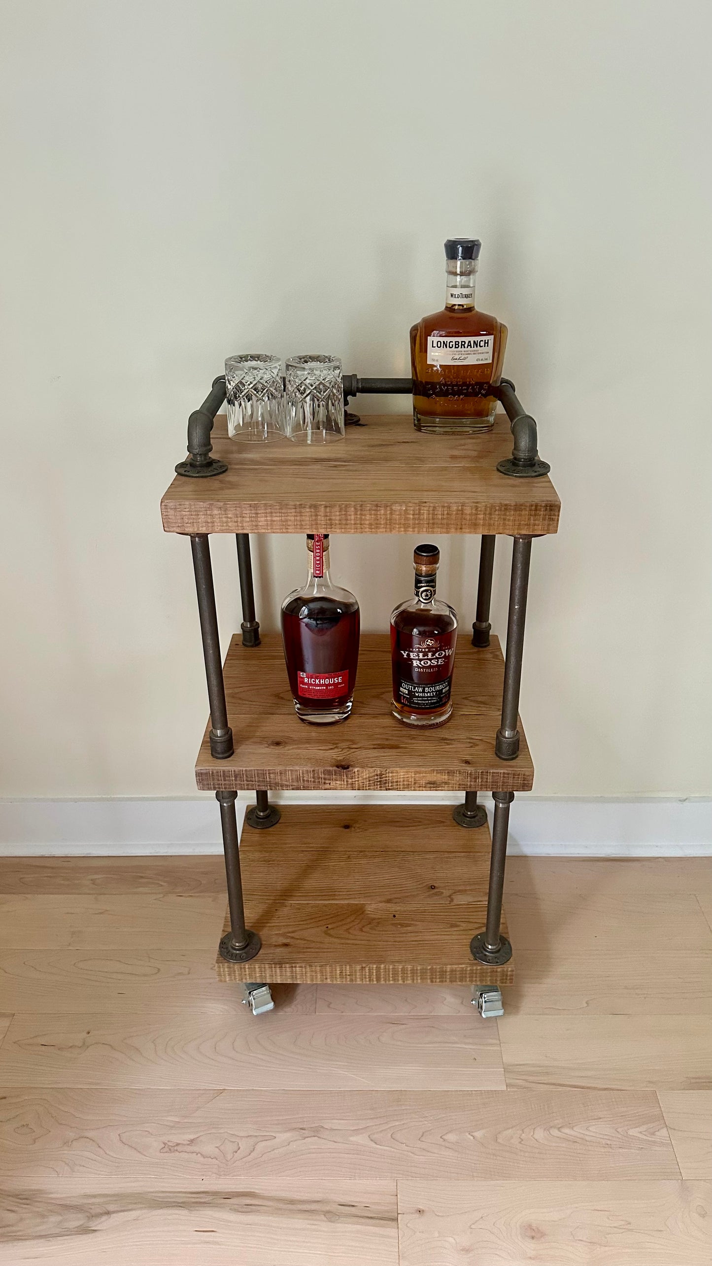 Rustic Reclaimed Oak Wood + Iron Bar Cart