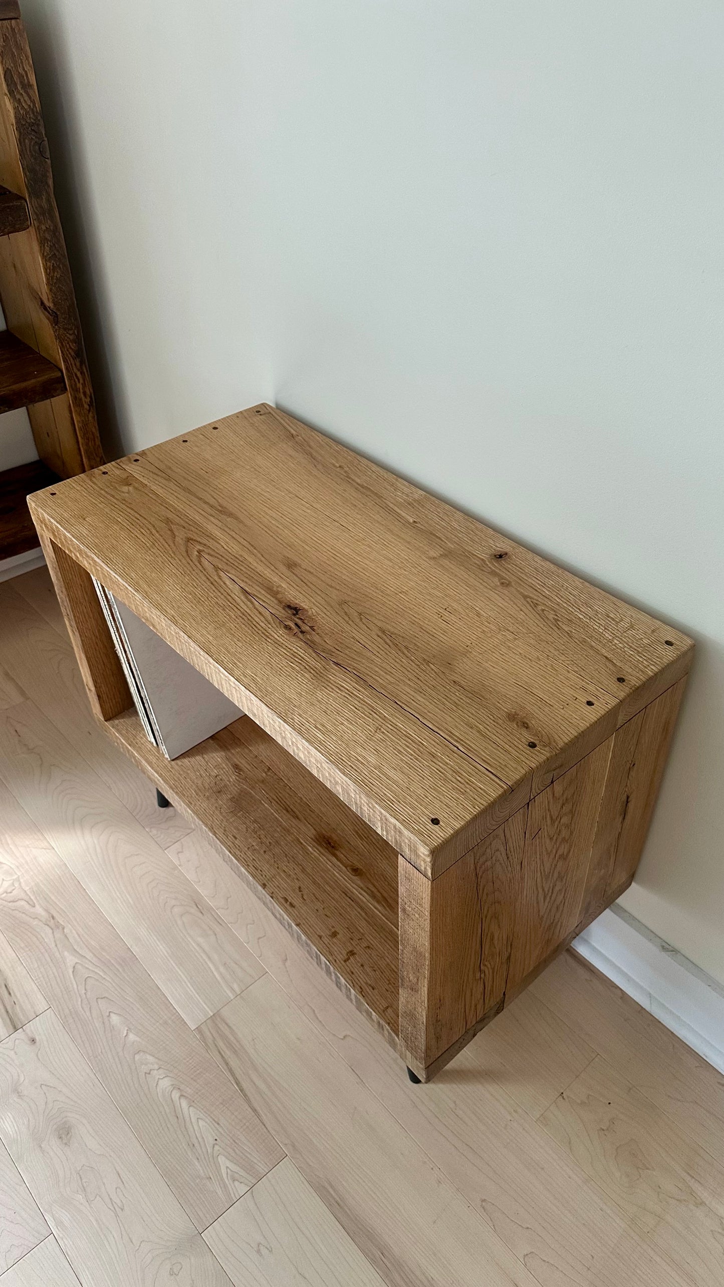 Rustic Reclaimed Oak Wood Side Table / Stand