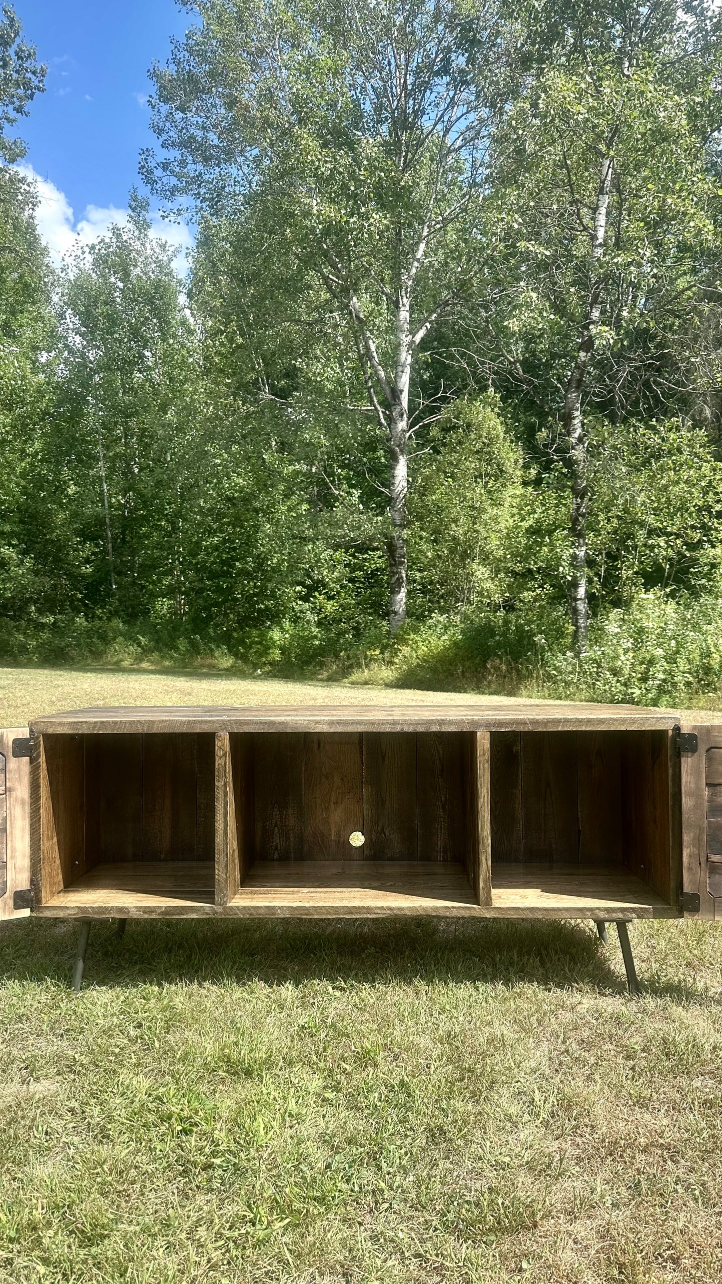 4’ Rustic Wood Media Stand on Pin Legs