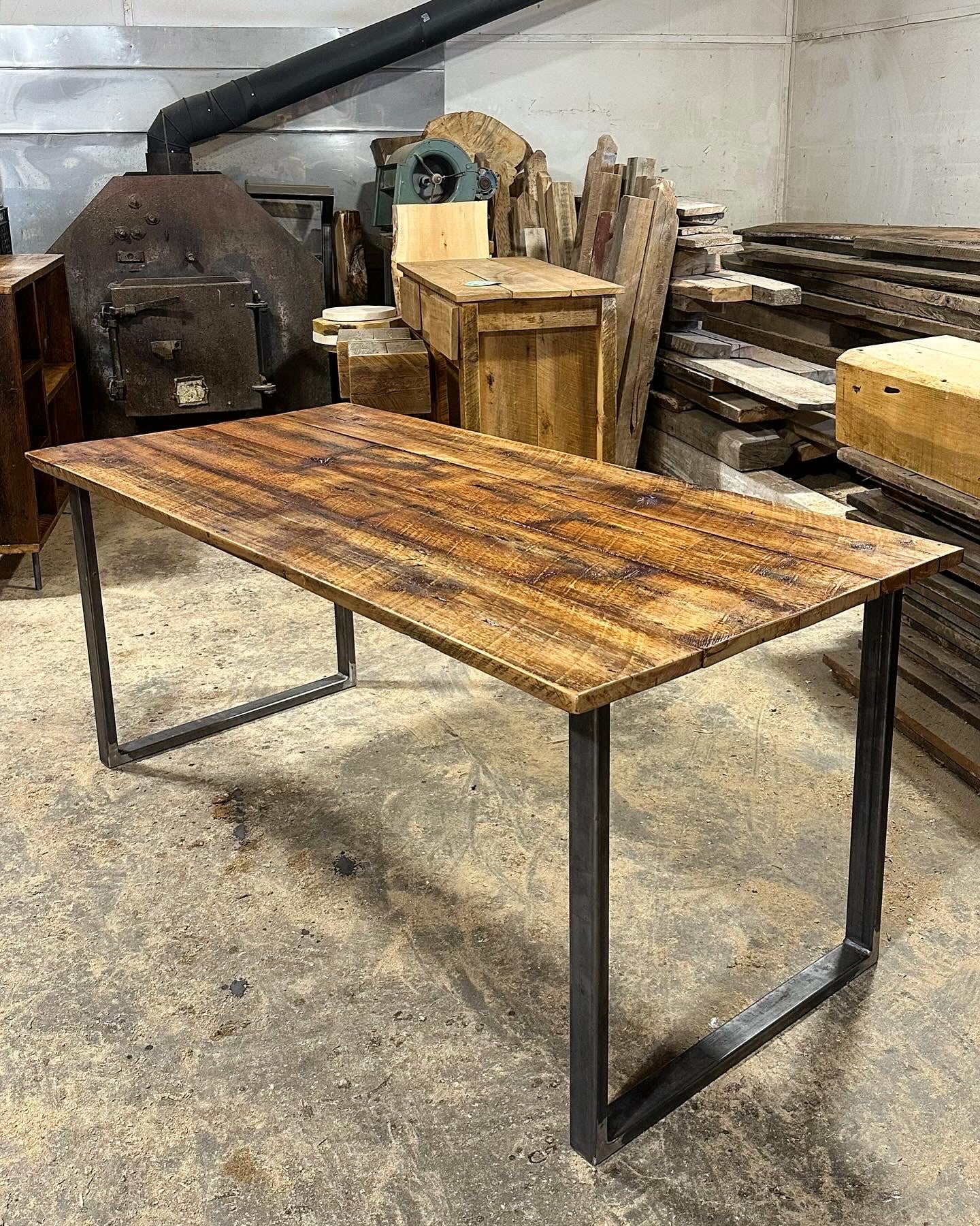65” L Rustic Wood Dining Table - Steel Legs