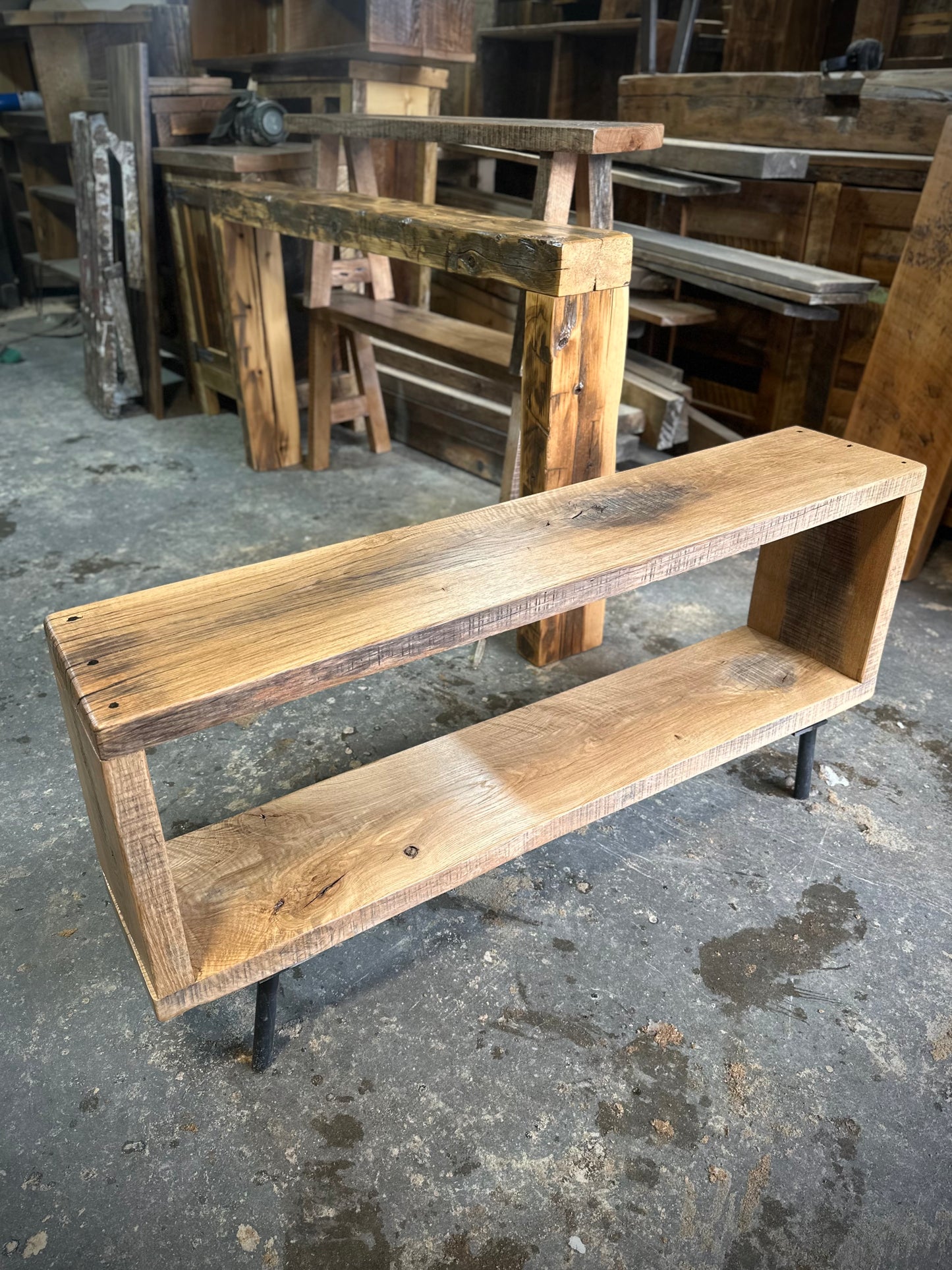 4’ L Rustic Reclaimed Oak Wood Media Stand